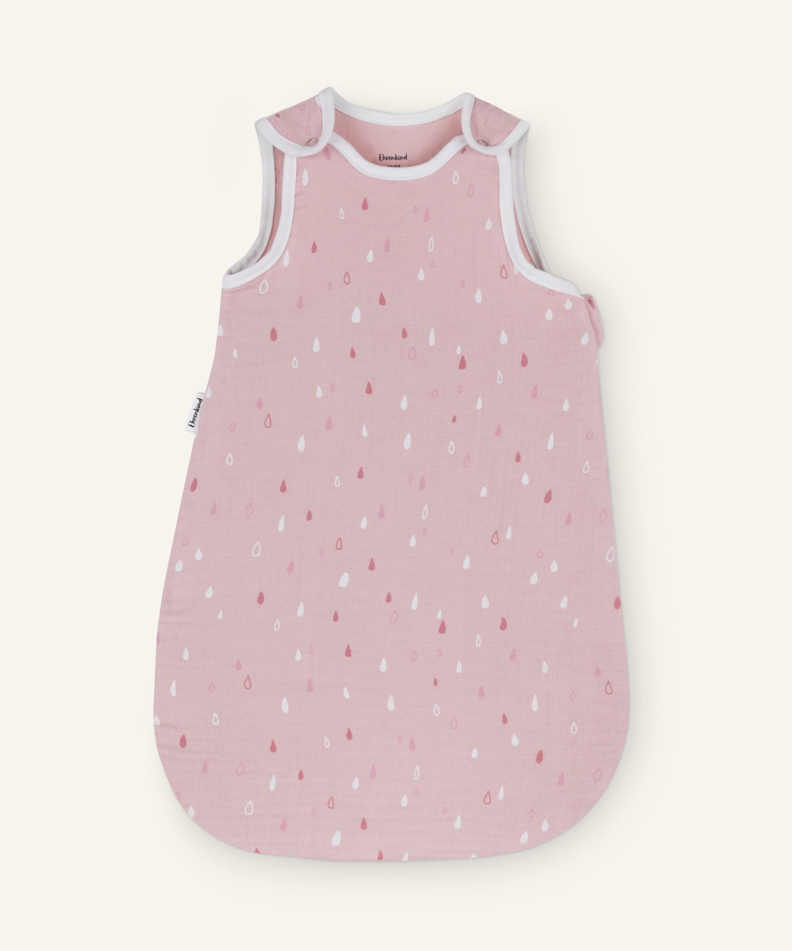 Musselin-Babyschlafsack 0.5 TOG in Rosé Tropfen.