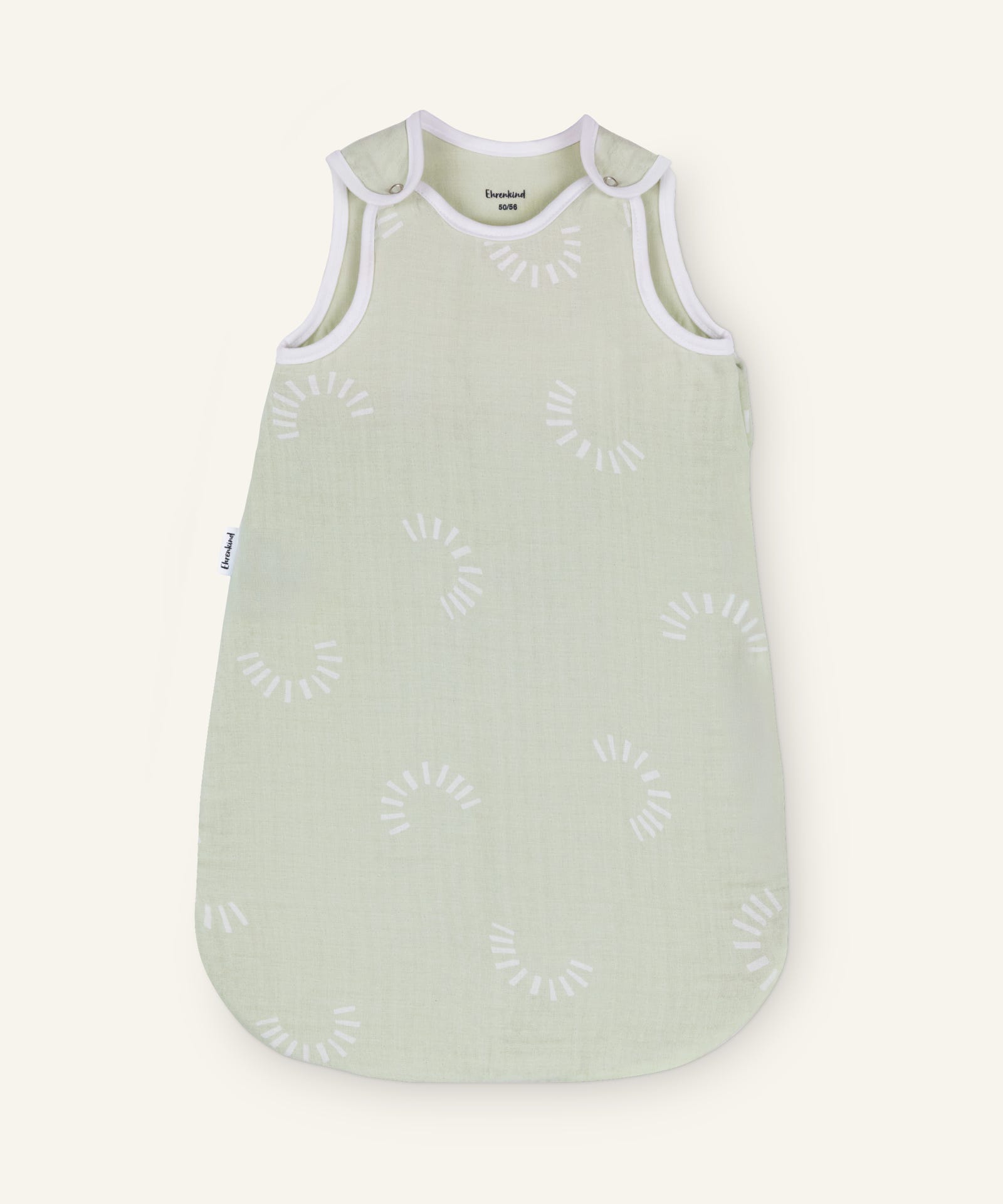 Musselin-Babyschlafsack 0.5 TOG in Salbei gemustert.