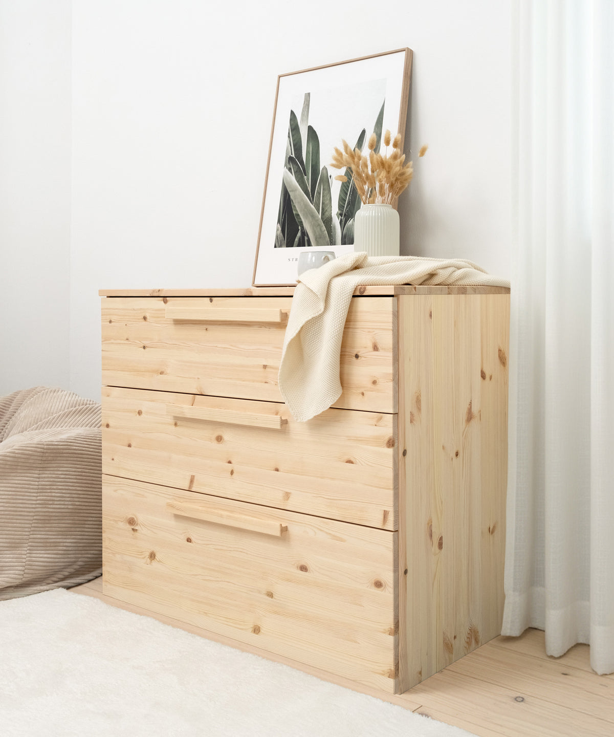 Kommode Linia mit Rollschublade | Kiefer Weiß