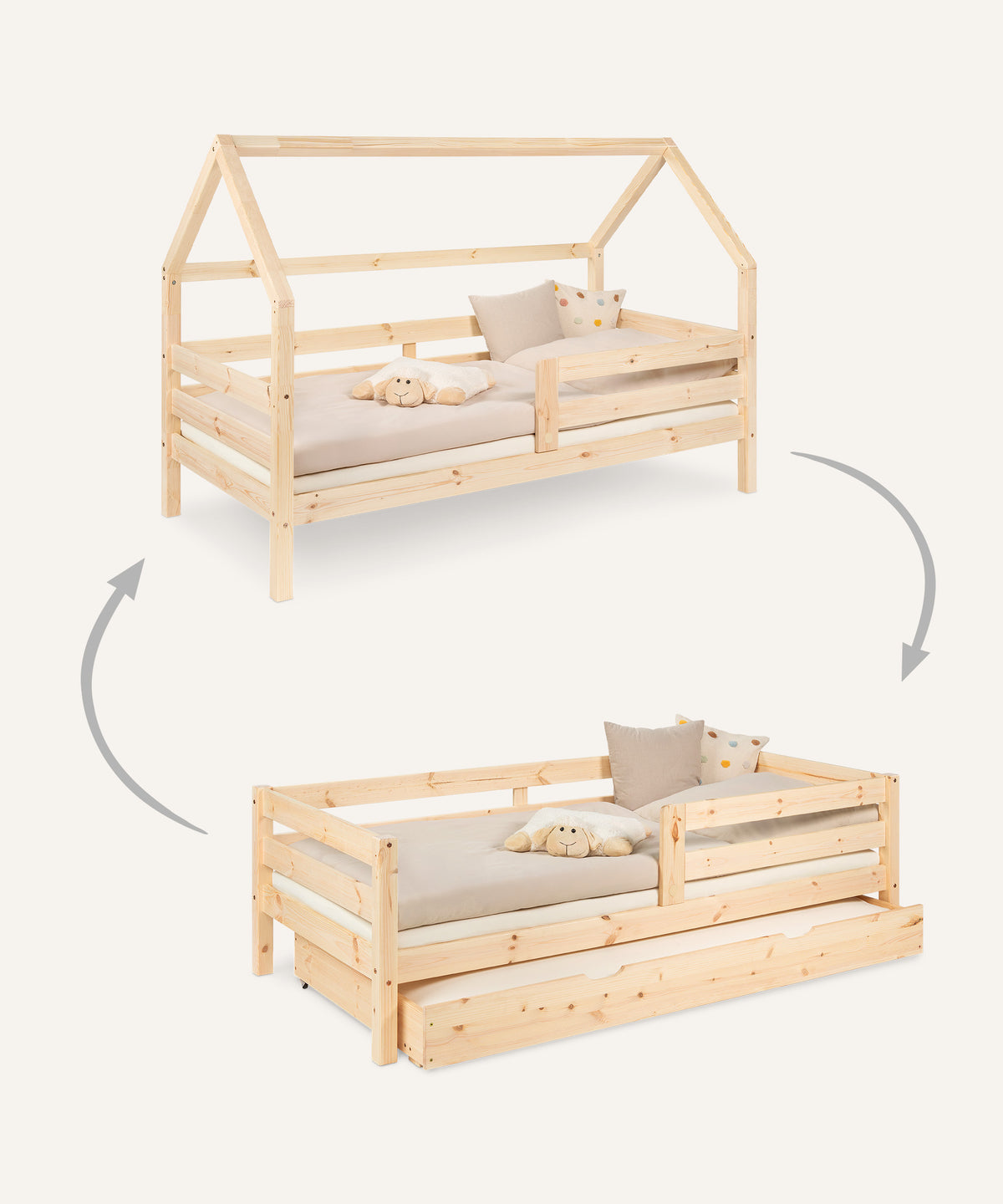2in1 Kinder-und Hausbett Sona mit Bettkasten Natur.