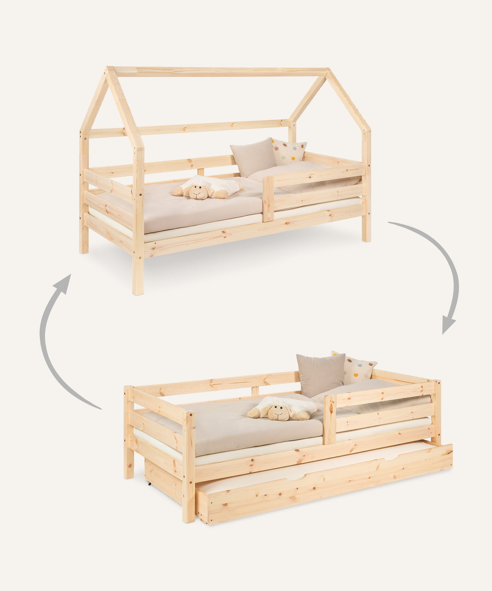 2in1 Kinder-und Hausbett Sona mit Bettkasten Natur.