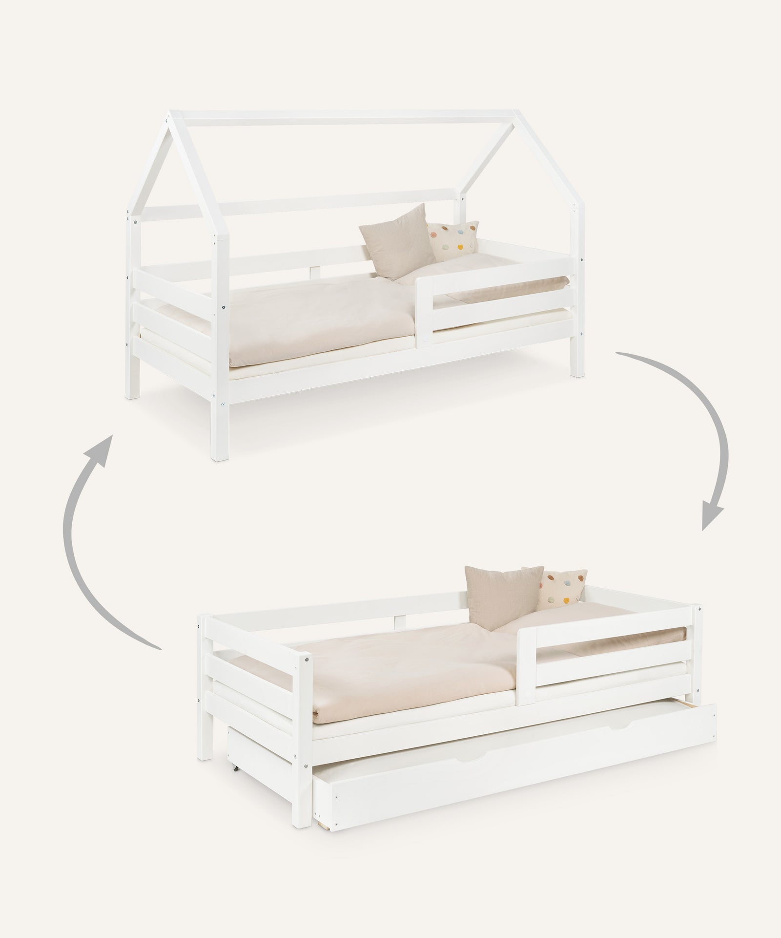 2in1 Kinder-und Hausbett Sona mit Bettkasten Weiß.