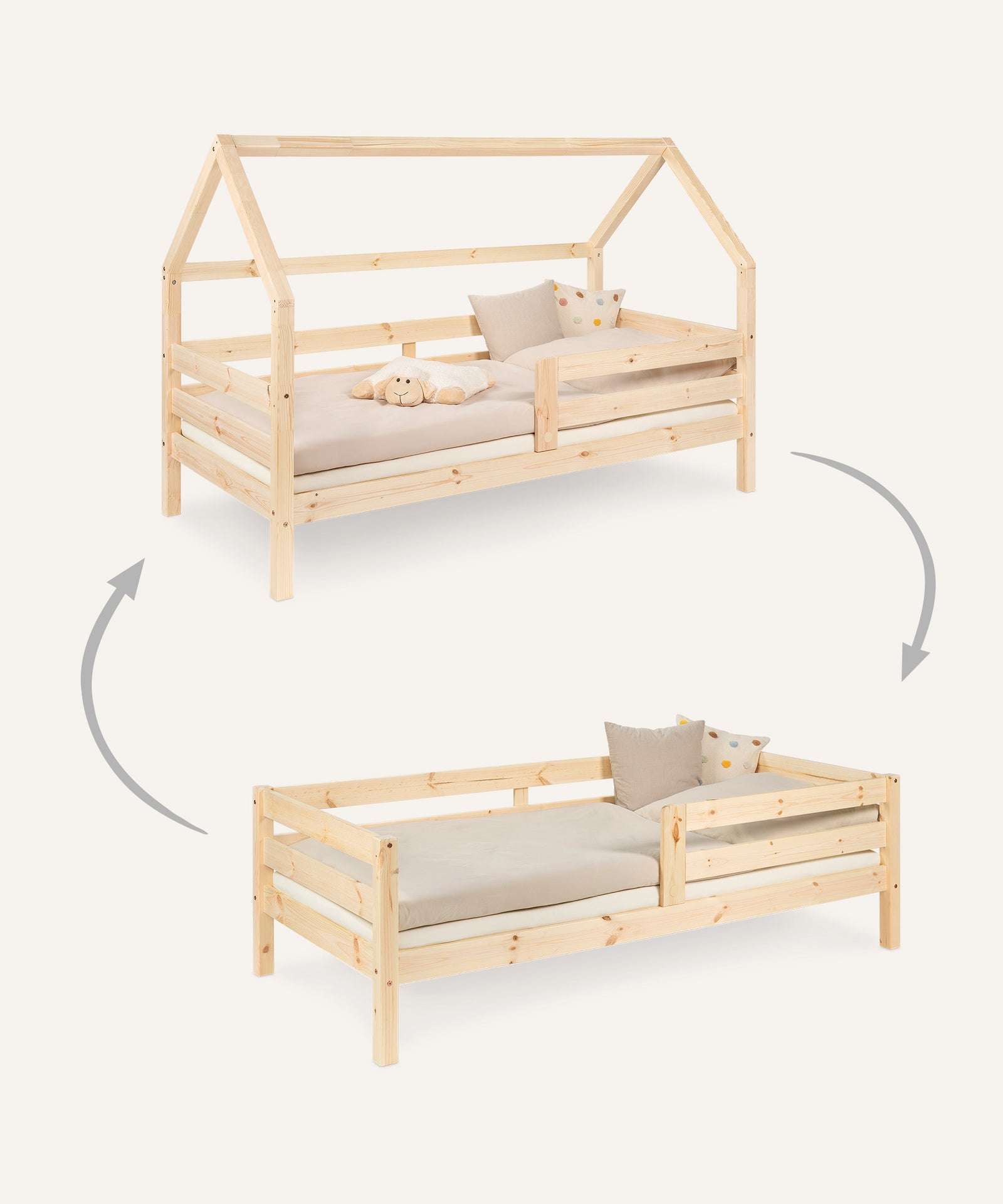 2in1 Kinder-und Hausbett Sona Umbau-Set Bundle Natur.
