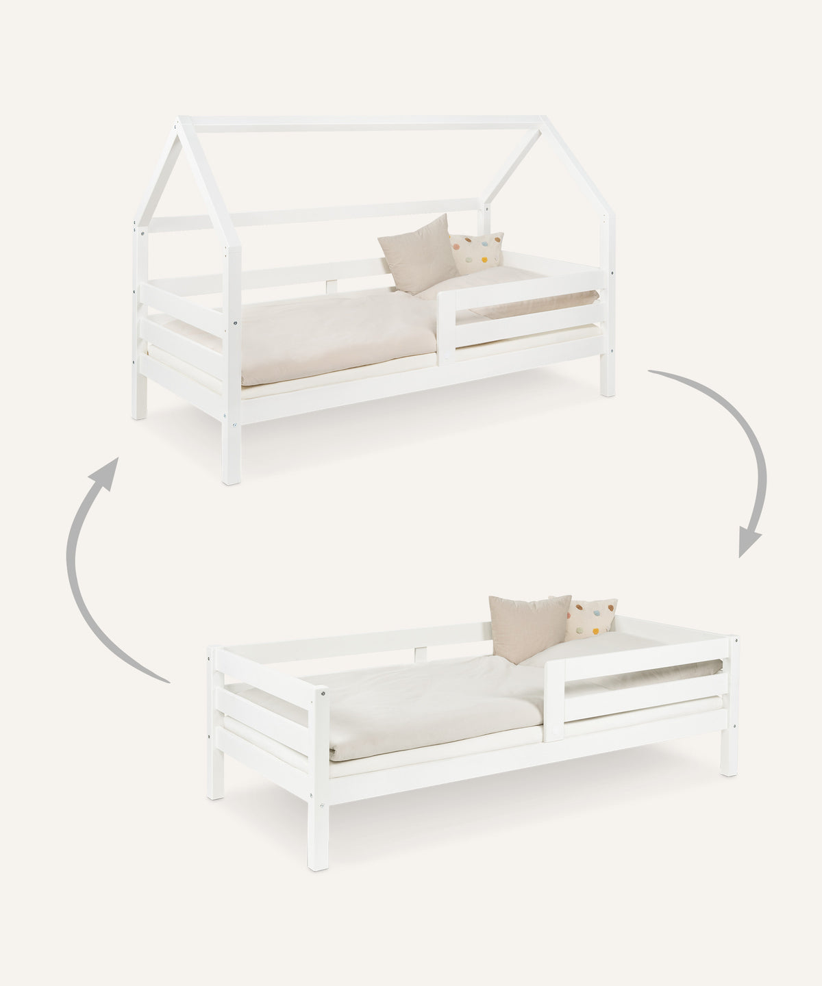 2in1 Kinder-und Hausbett Sona Umbau-Set Bundle Weiß.
