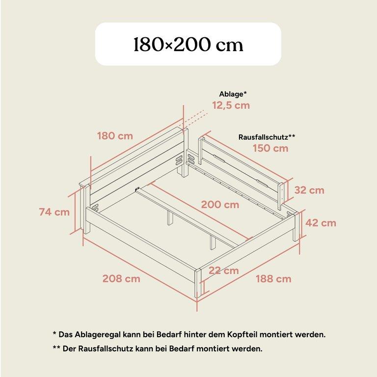 Familienbett | Kiefer Weiß | 200x180 cm | Standard