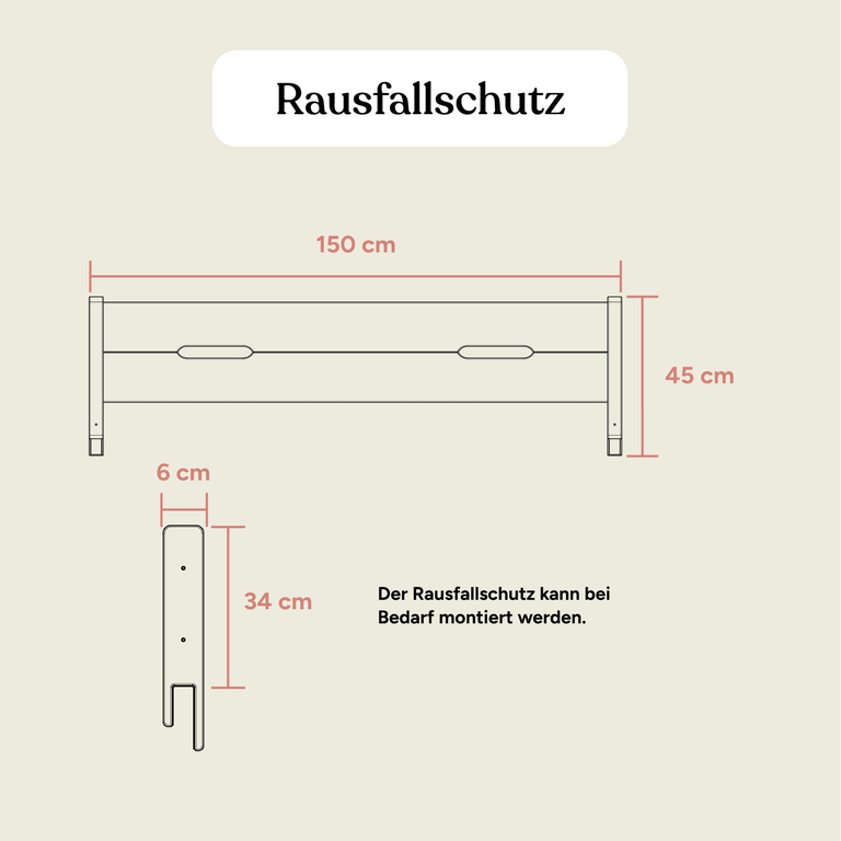 Familienbett | Esche - Nussbaum gebeizt | Rausfallschutz