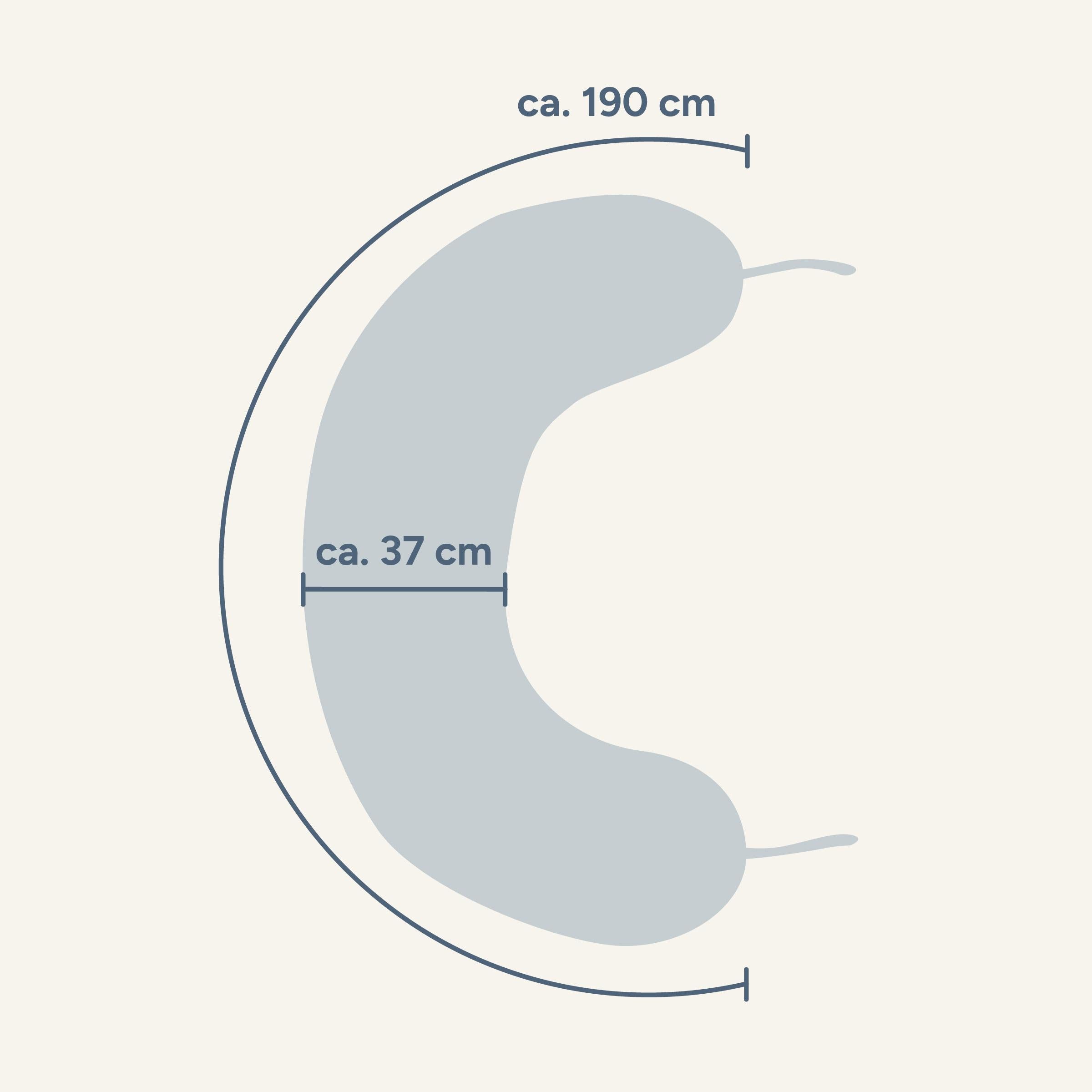 Stillkissen | Musselin Hellgrau | 190 cm | Faserbällchen