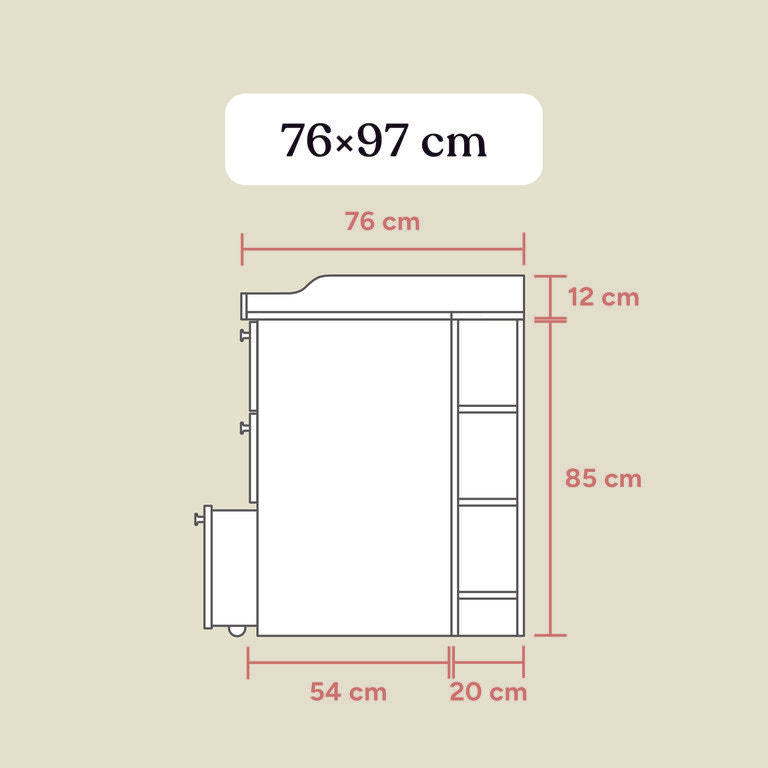 Wickelkommode Linia | Kiefer Weiß | Mit Rollschublade