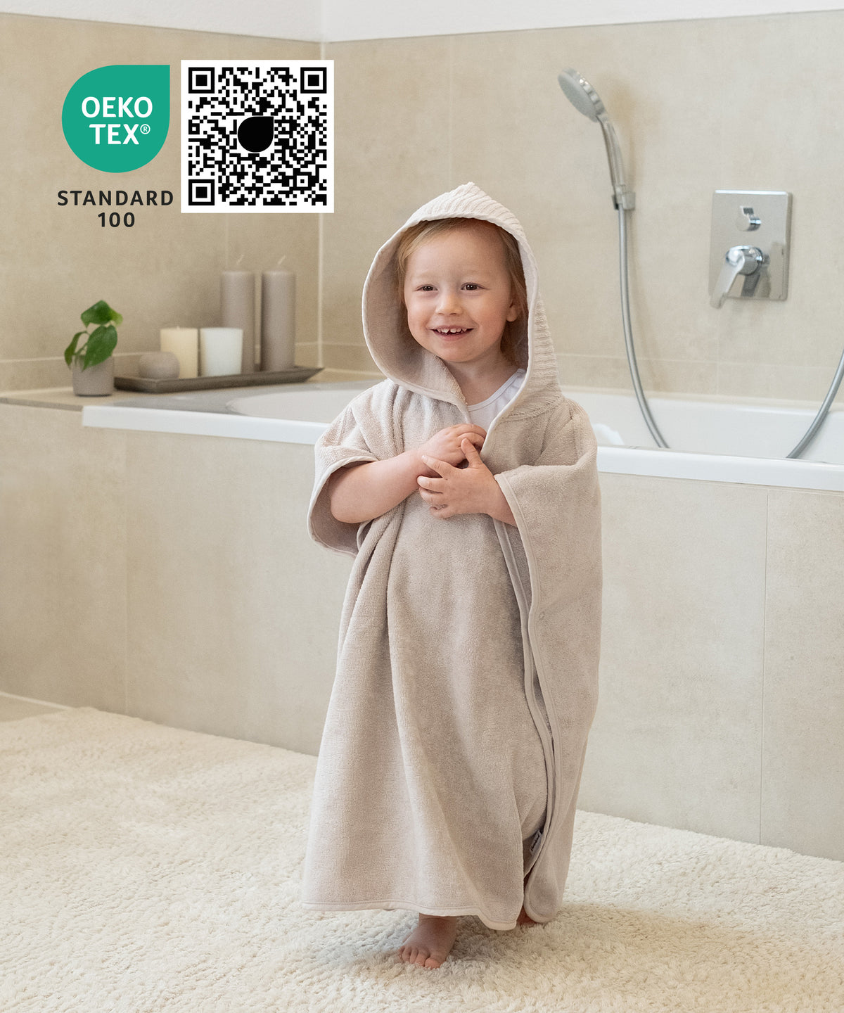 Kinder Badeponcho ist Oeko-Tex Standard 100 zertifiziert und schadstoffgeprüft.
