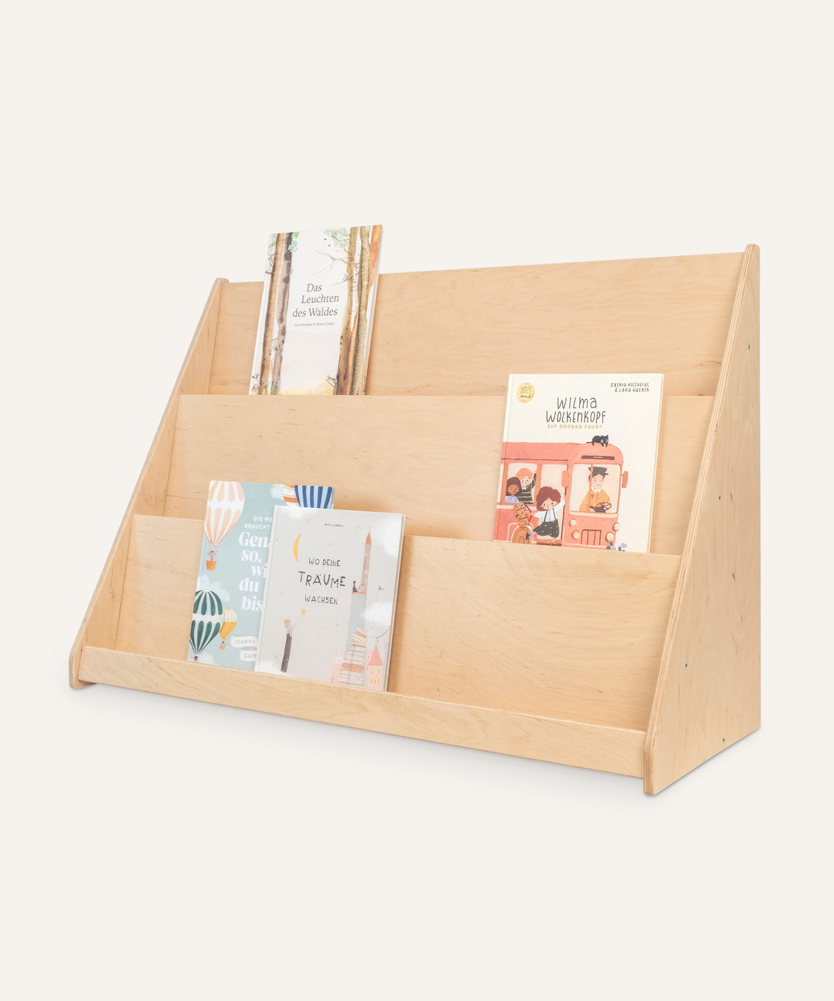 Ehrenkind Bücherregal 90 cm transparent lackiert.