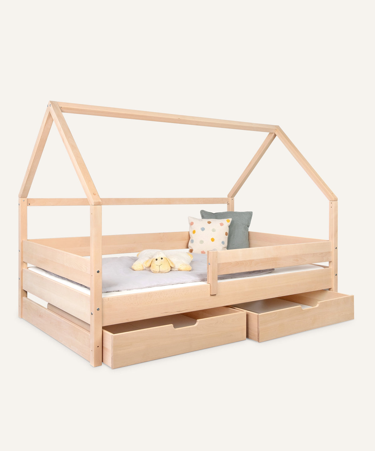 Ehrenkind Hausbett Buche B3 mit Doppelschubladen 120x200 Natur.