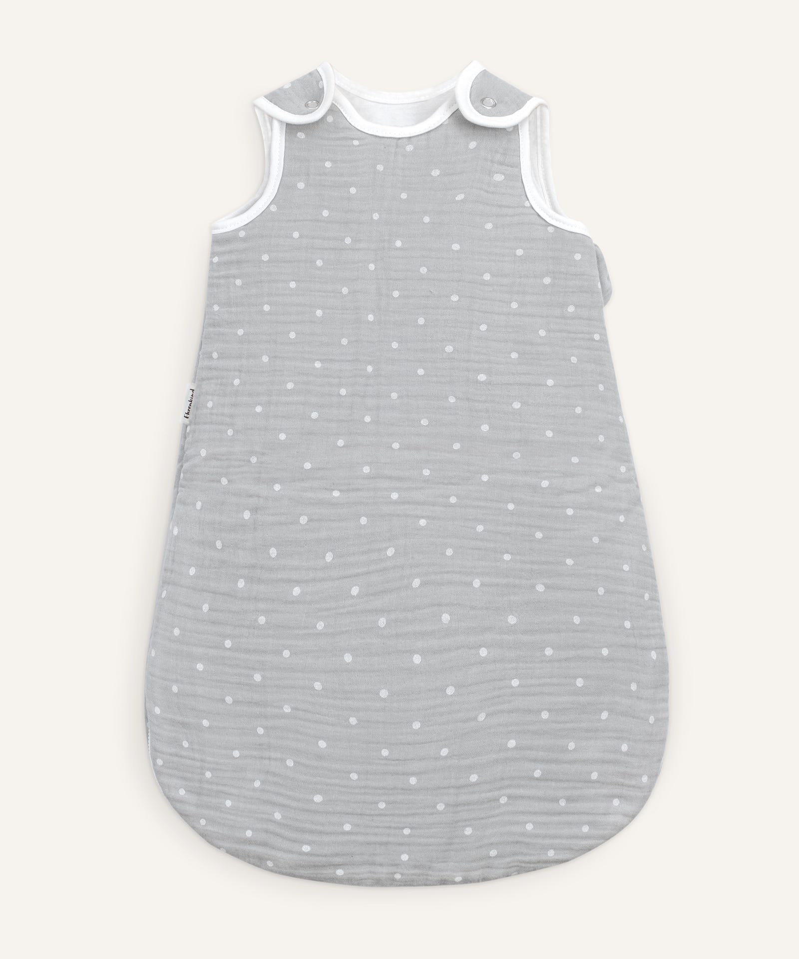 Ehrenkind Musselin Babyschlafsack Grau weiße Punkte.