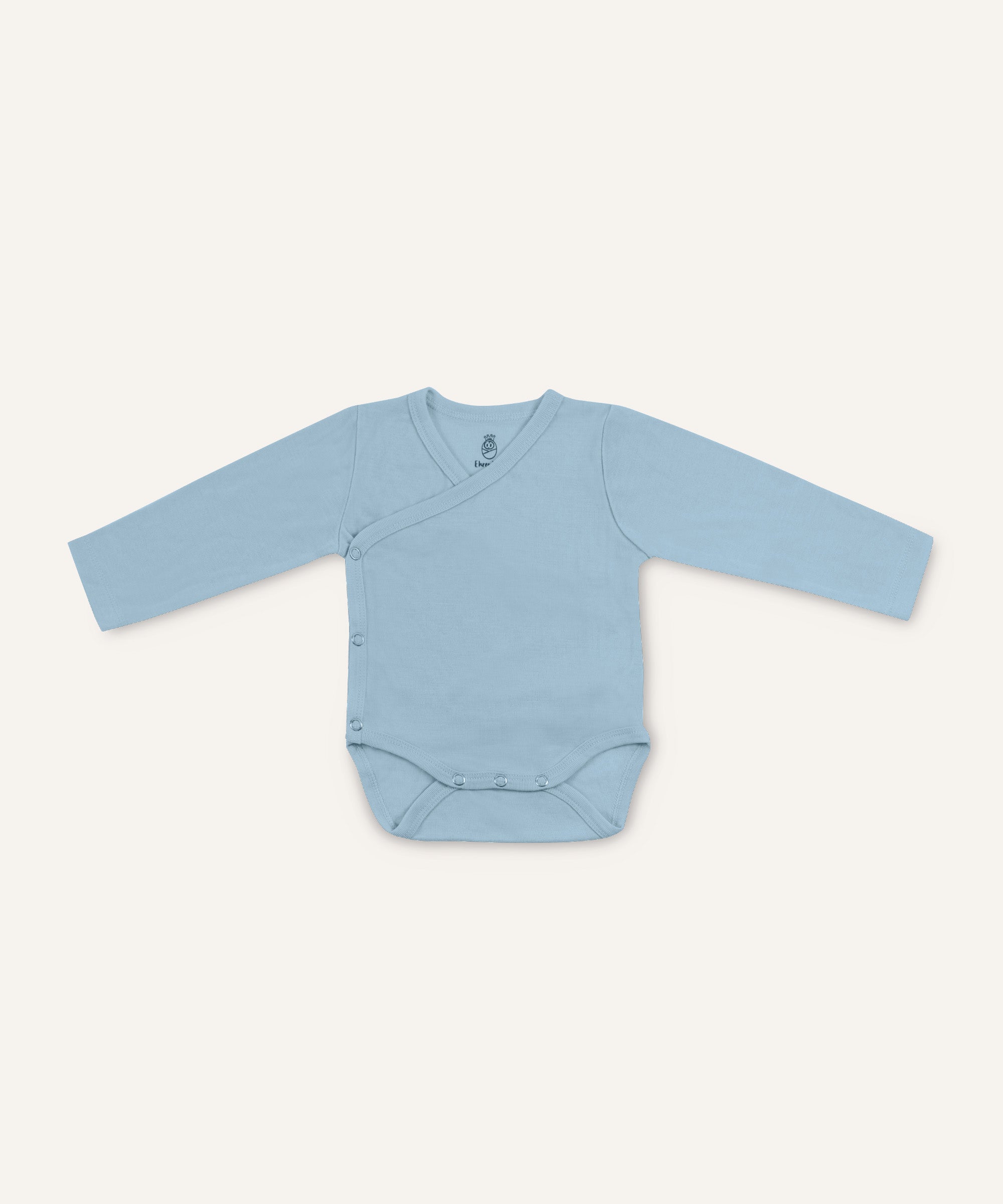 Ehrenkind Wolle-Seide Wickel-Body Hellblau.