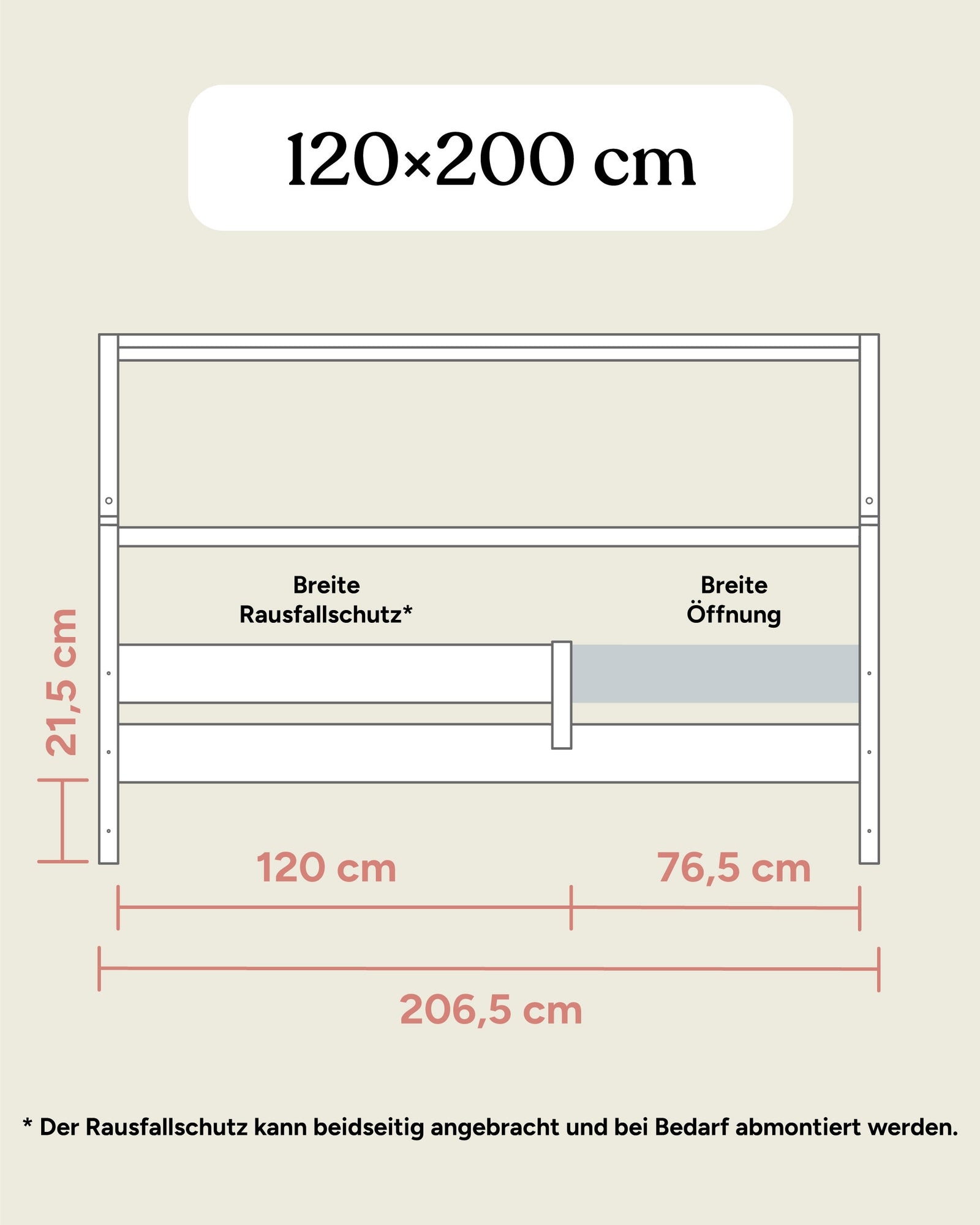 Größengrafik Hausbett Buche B3 120x200 Frontansicht.