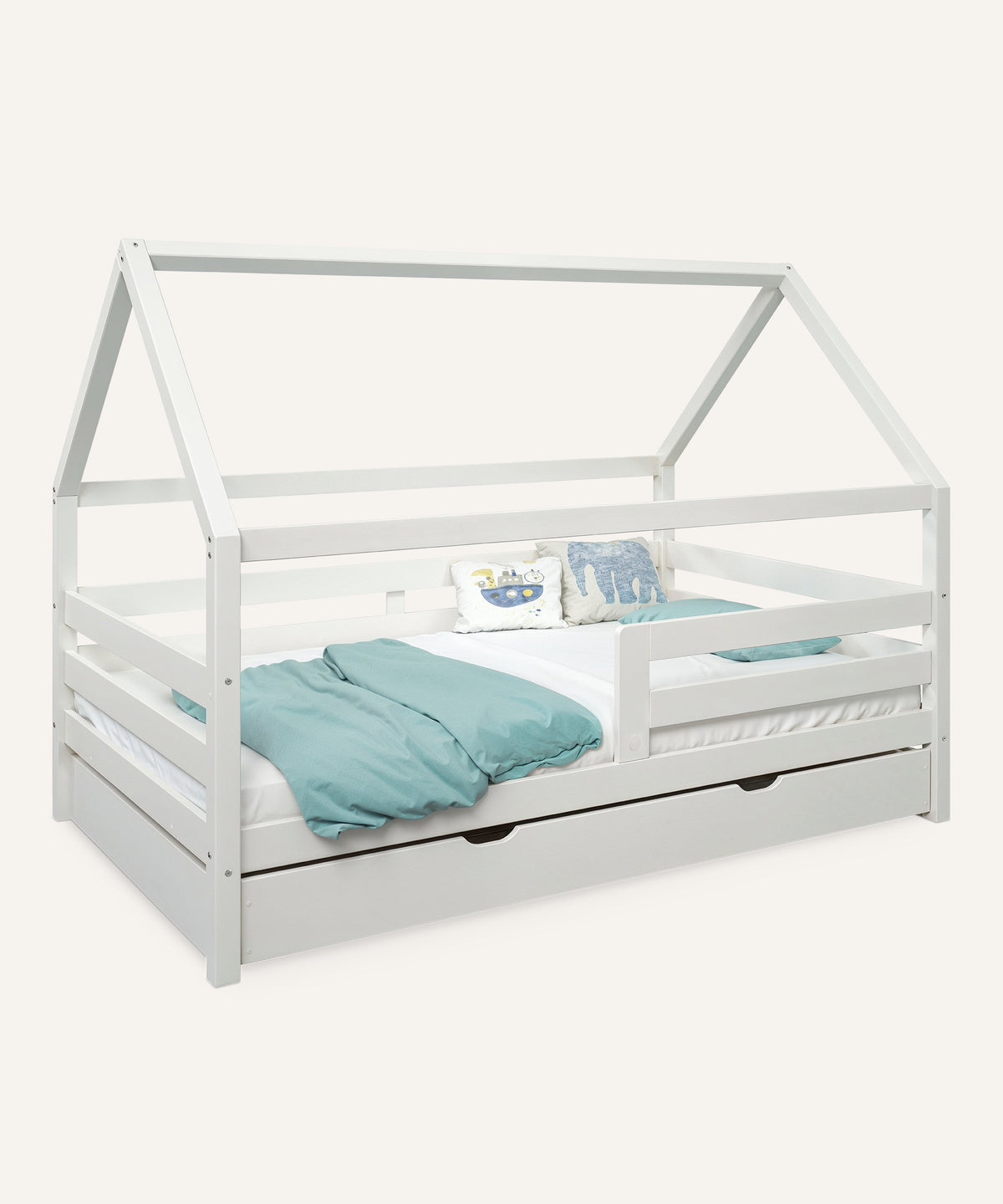 Hausbett Kiefer K3 in weiß.