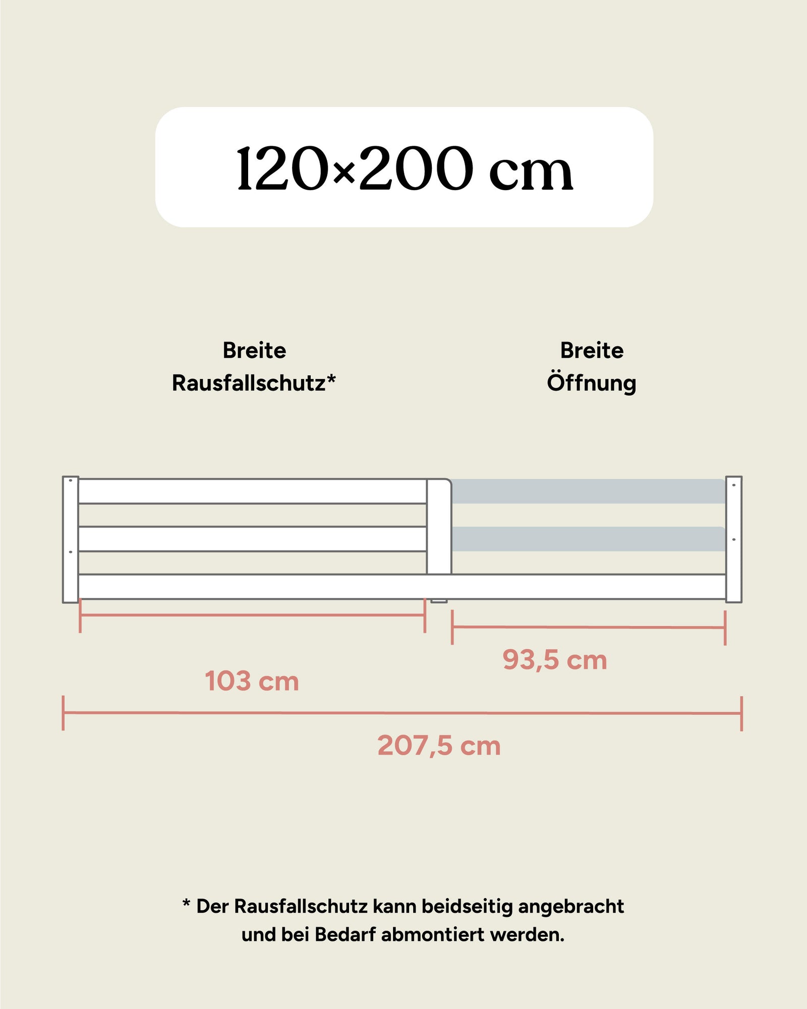 Bodenbett Sona 120x200 Maße Seitenansicht.