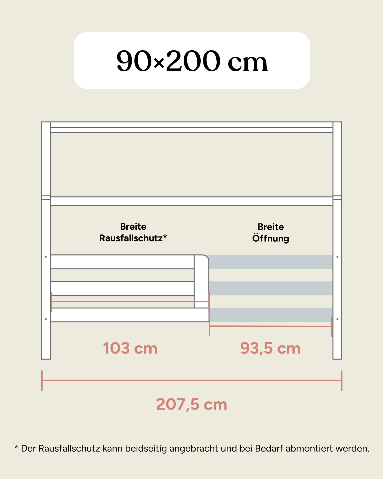 Hausbett Kiefer 90x200 Maße Seitenansicht.