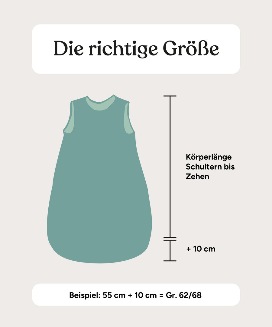 Musselin Babyschlafsack Größengrafik.