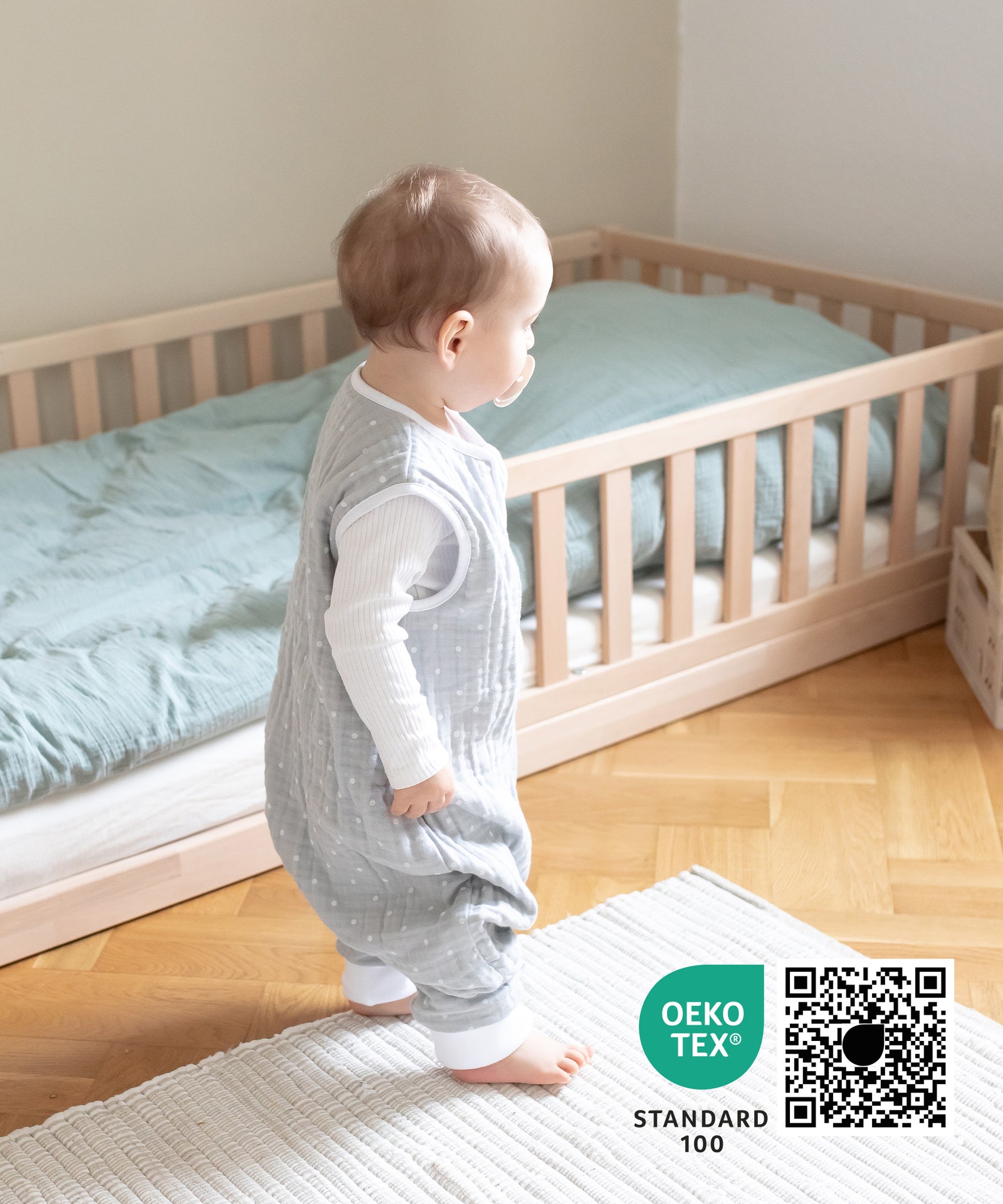 Musselin Sommerschlafsack mit Beinen ist OEKO-TEX STANDARD 100. zertifiziert.
