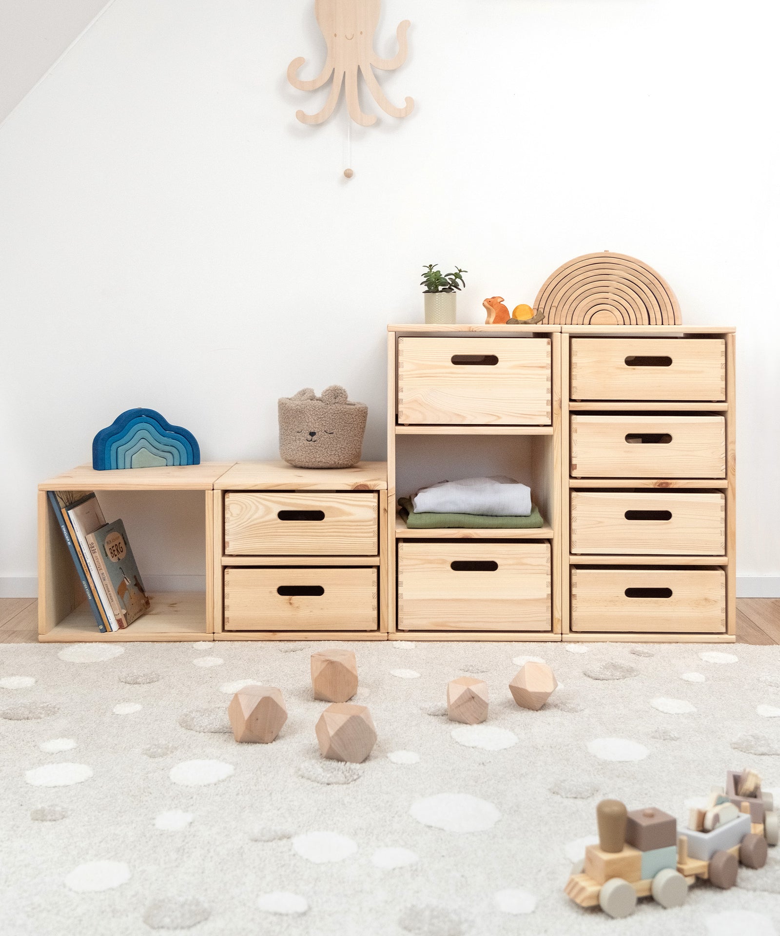 aufbewahrung kinderzimmer holz Aufbewahrungssystem mit Aufbewahrungsboxen