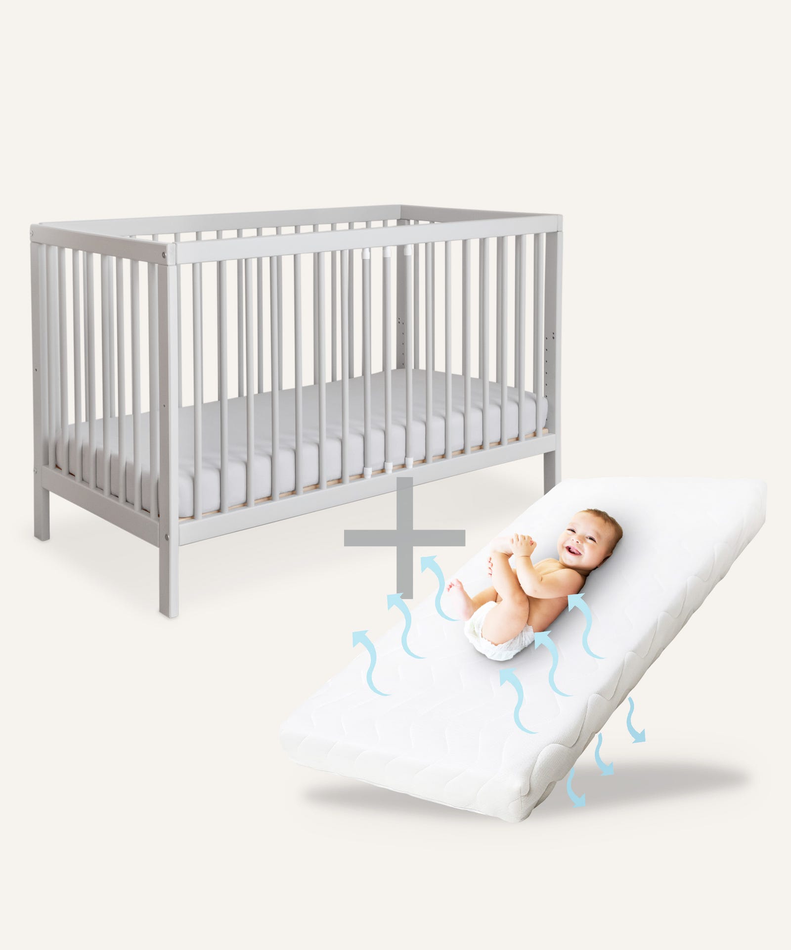 Babybett Pur in Grau mit passender Kindermatratze