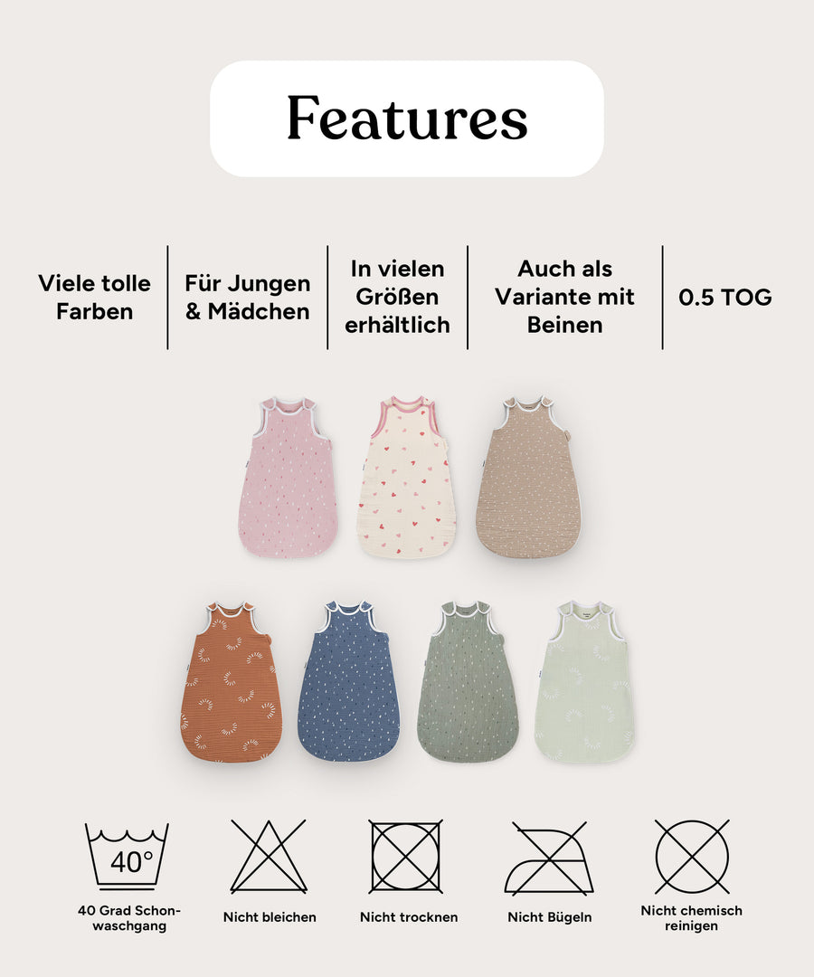 2er-Pack Babyschlafsack  |  Sommer 0.5 TOG |  Musselin