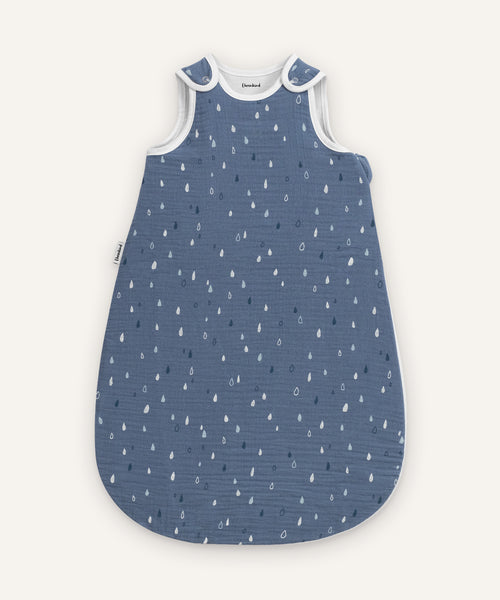 Musselin Babyschlafsack ganzjährig Jeansblau Tropfen.