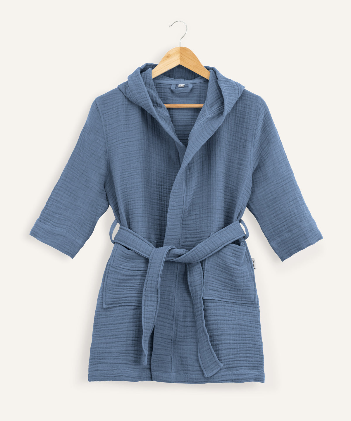 Bademantel Musselin Jeansblau.