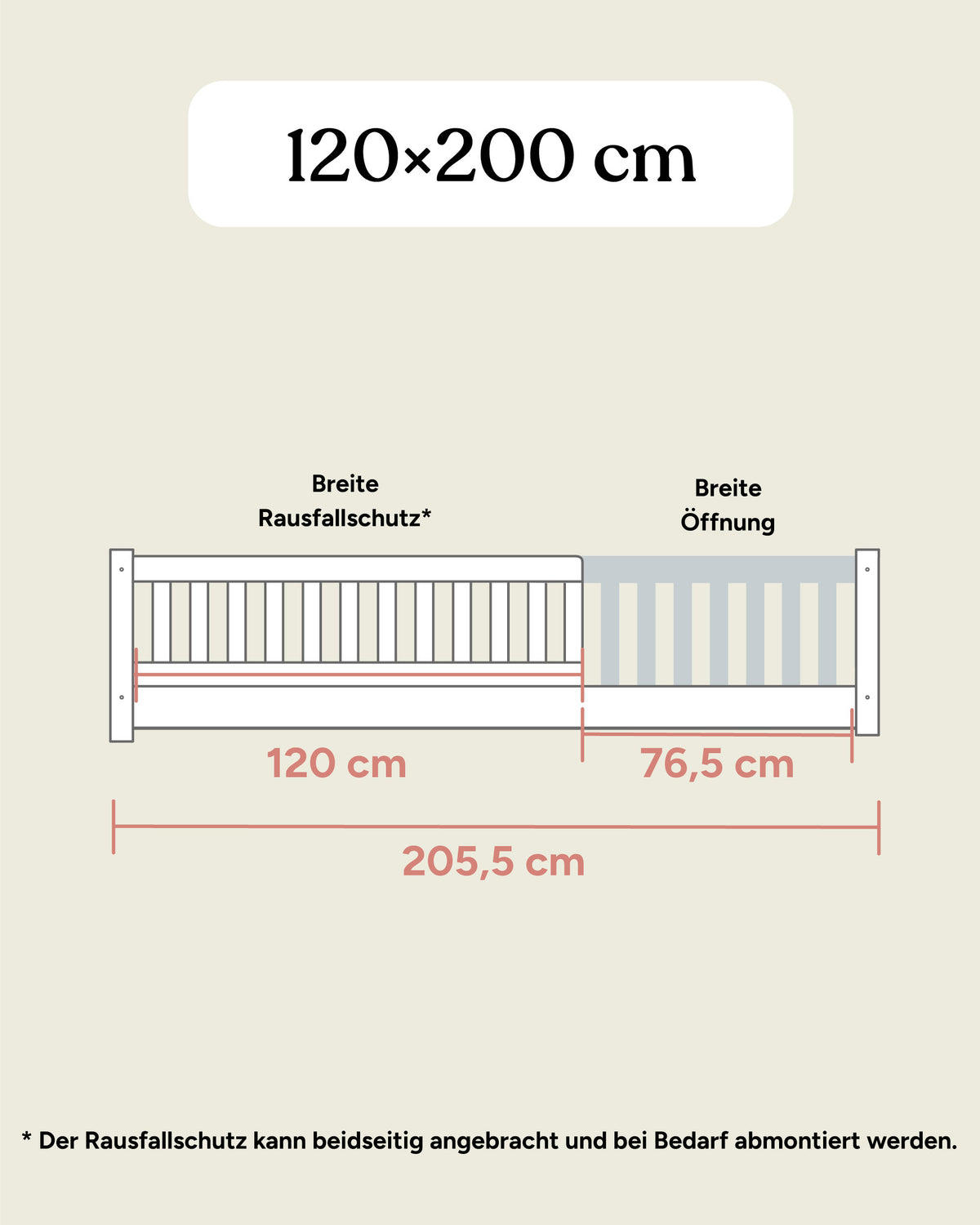 Bodenbett Buche Maße 120x200 cm Frontansicht.