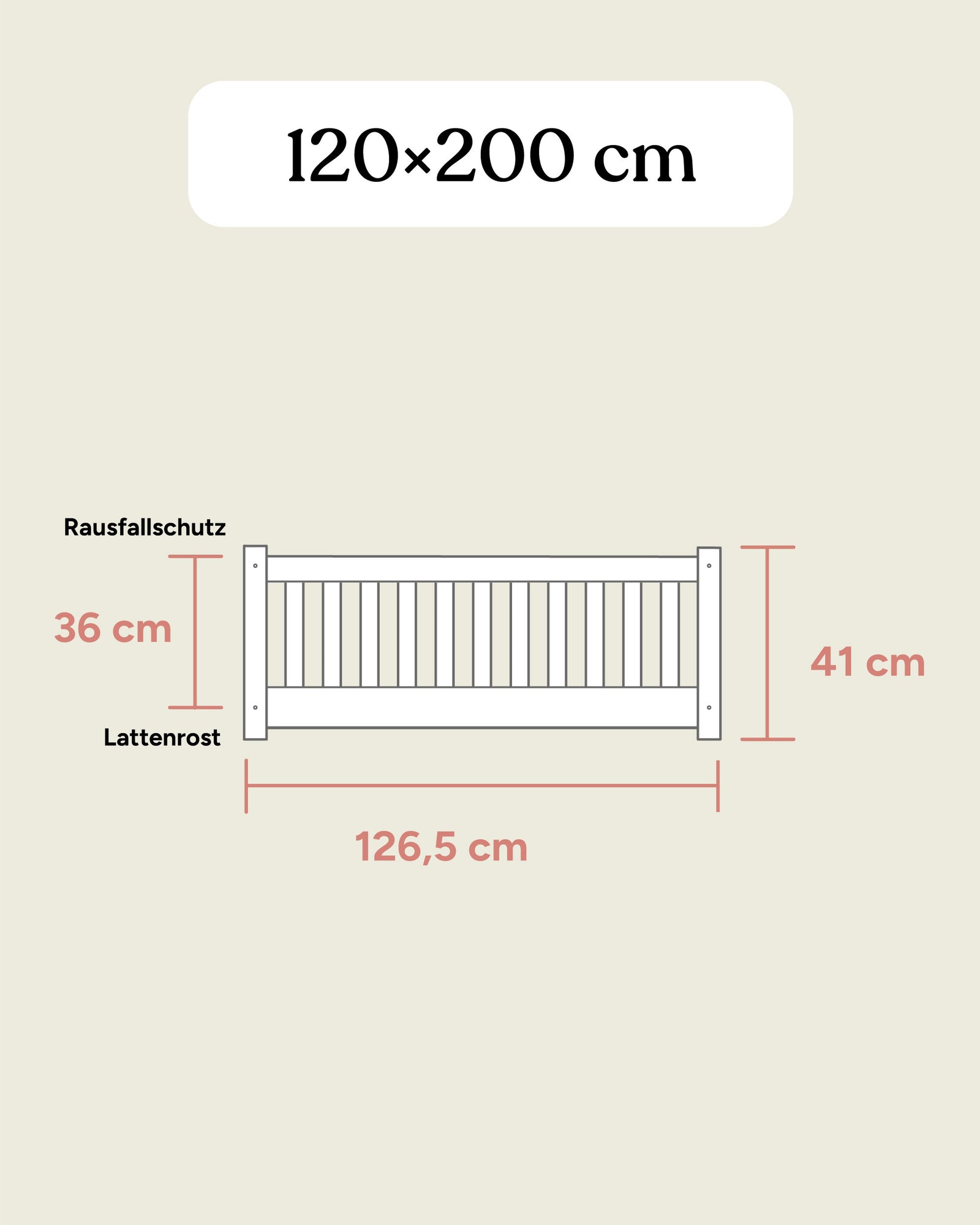 Bodenbett Buche Maße 120x200 cm Seitenansicht.