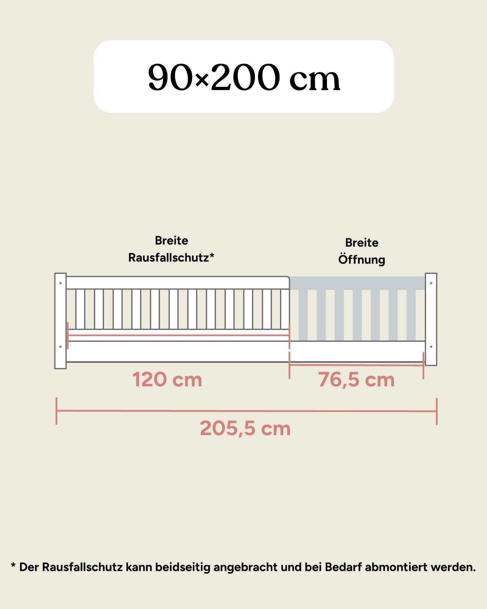 Bodenbett Buche Maße 90x200 cm Frontansicht.