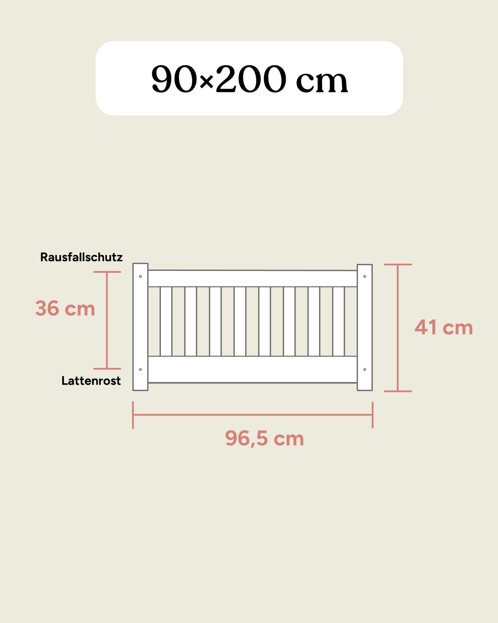 Bodenbett Buche Maße 90x200 cm Seitenansicht.