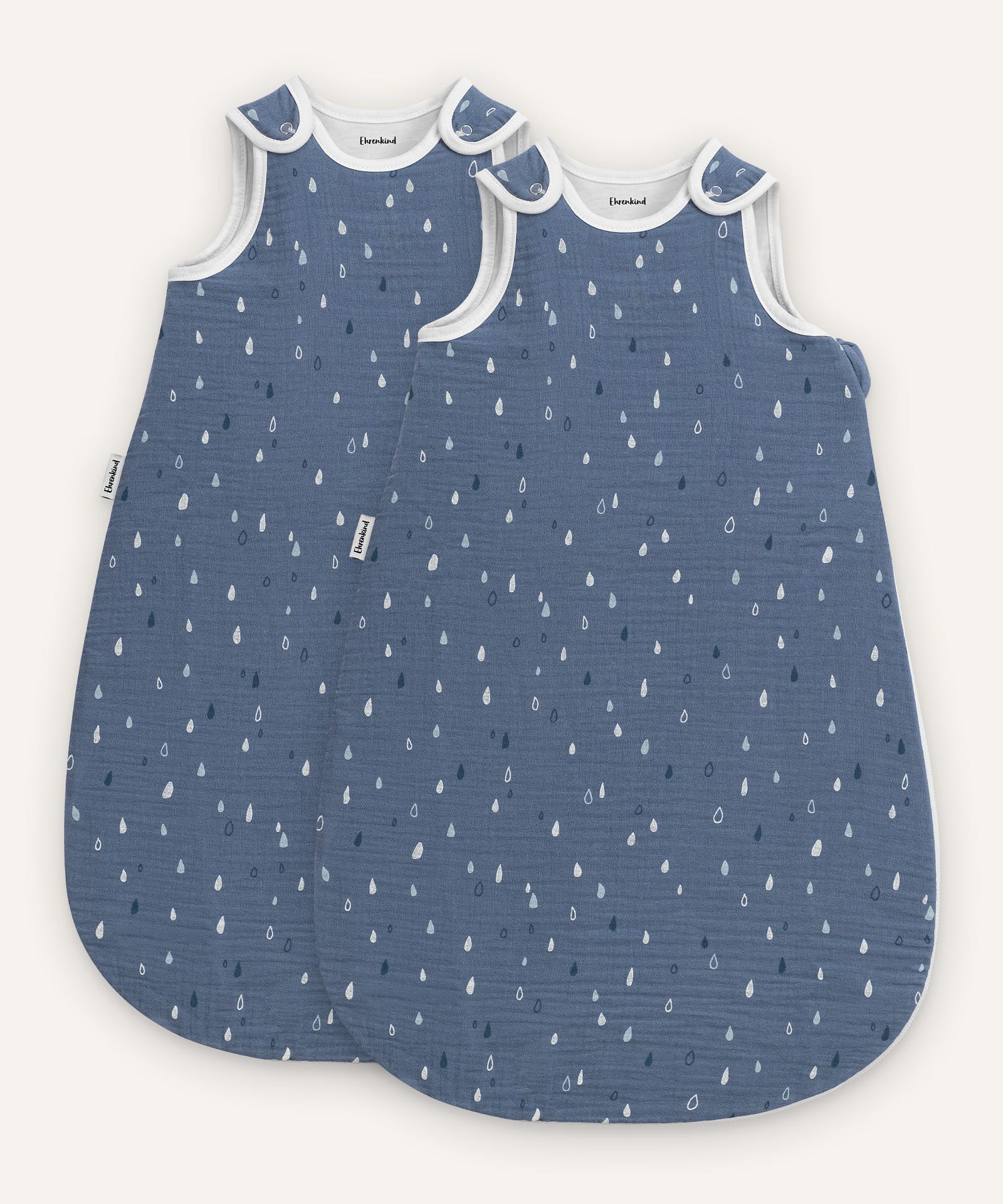Babyschlafsack Musselin Jeansblau mit  Tropfen.