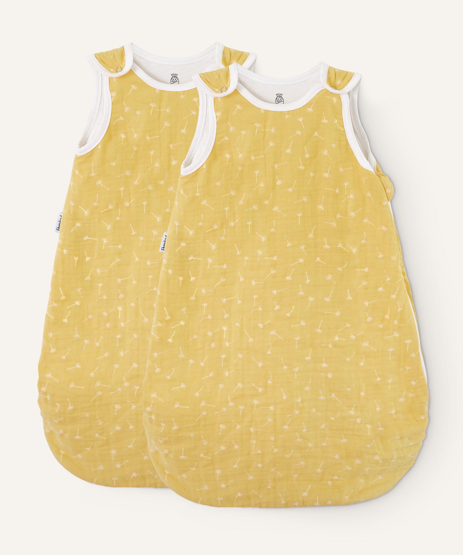 Babyschlafsack Musselin Vanille mit Pusteblume.