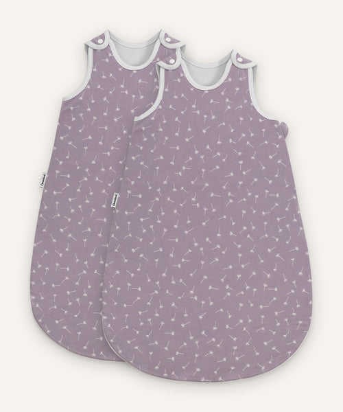 2er Bundle Ehrenkind Baby-ganzjahresschlafsack rund in Flieder mit Pusteblume.
