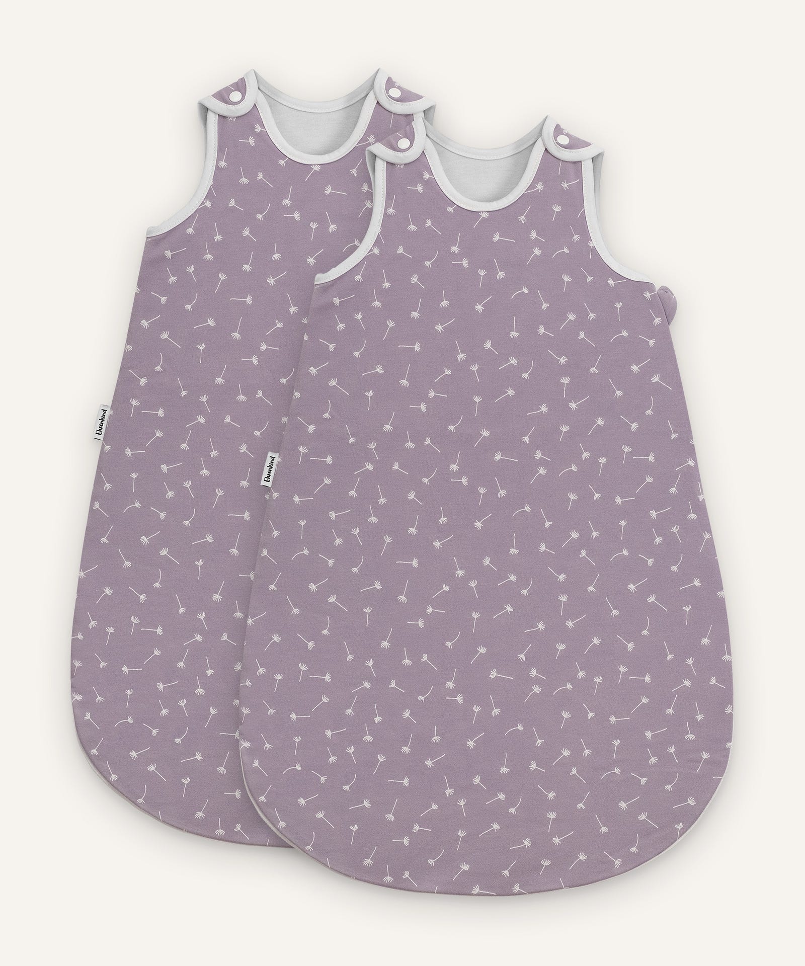 2er Bundle Ehrenkind Baby-Sommerschlafsack Rund in flieder mit Pusteblumen.