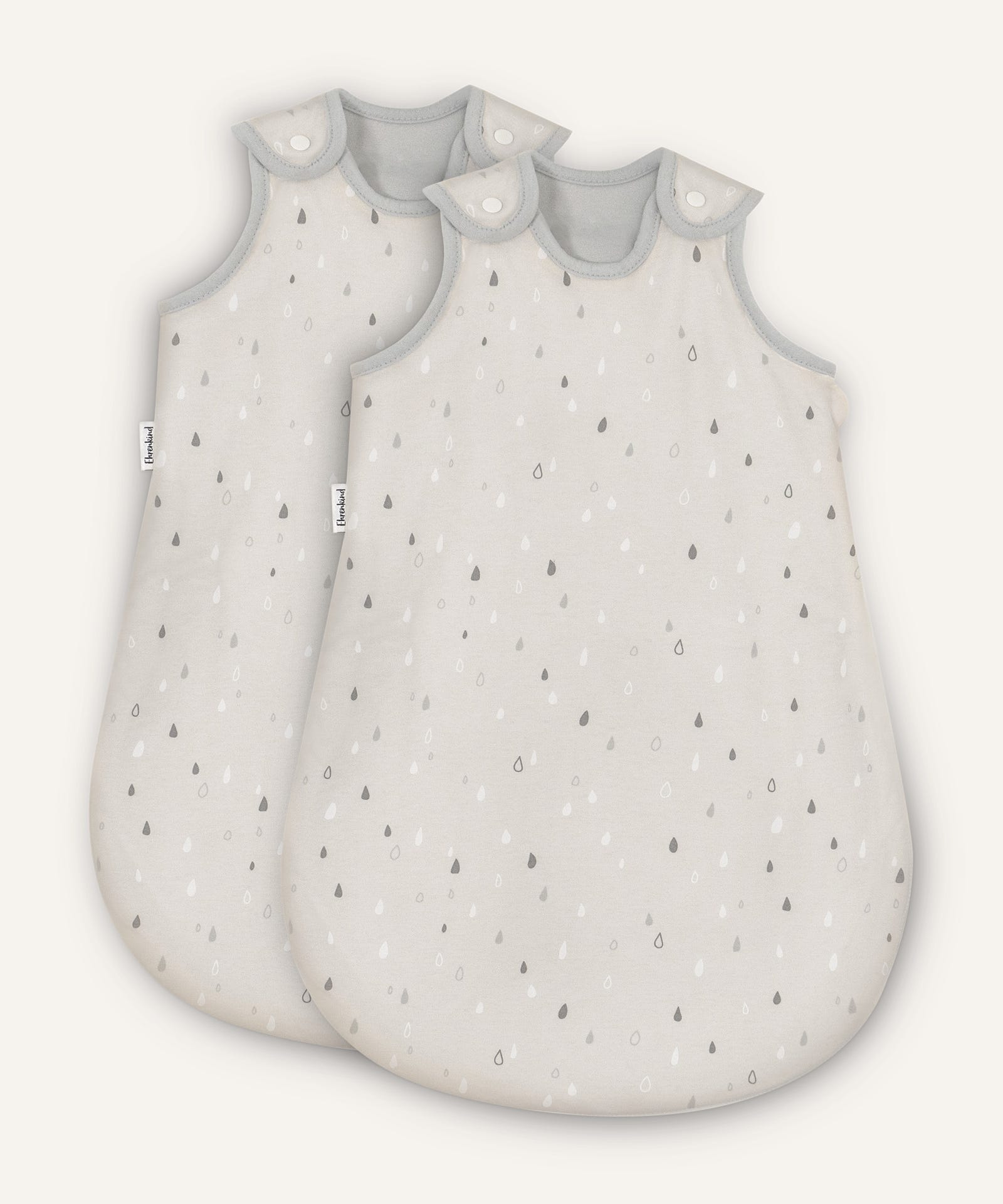 2er Bundle Ehrenkind Baby-Sommerschlafsack rund in natur mit weiß, grauen Tropfen.