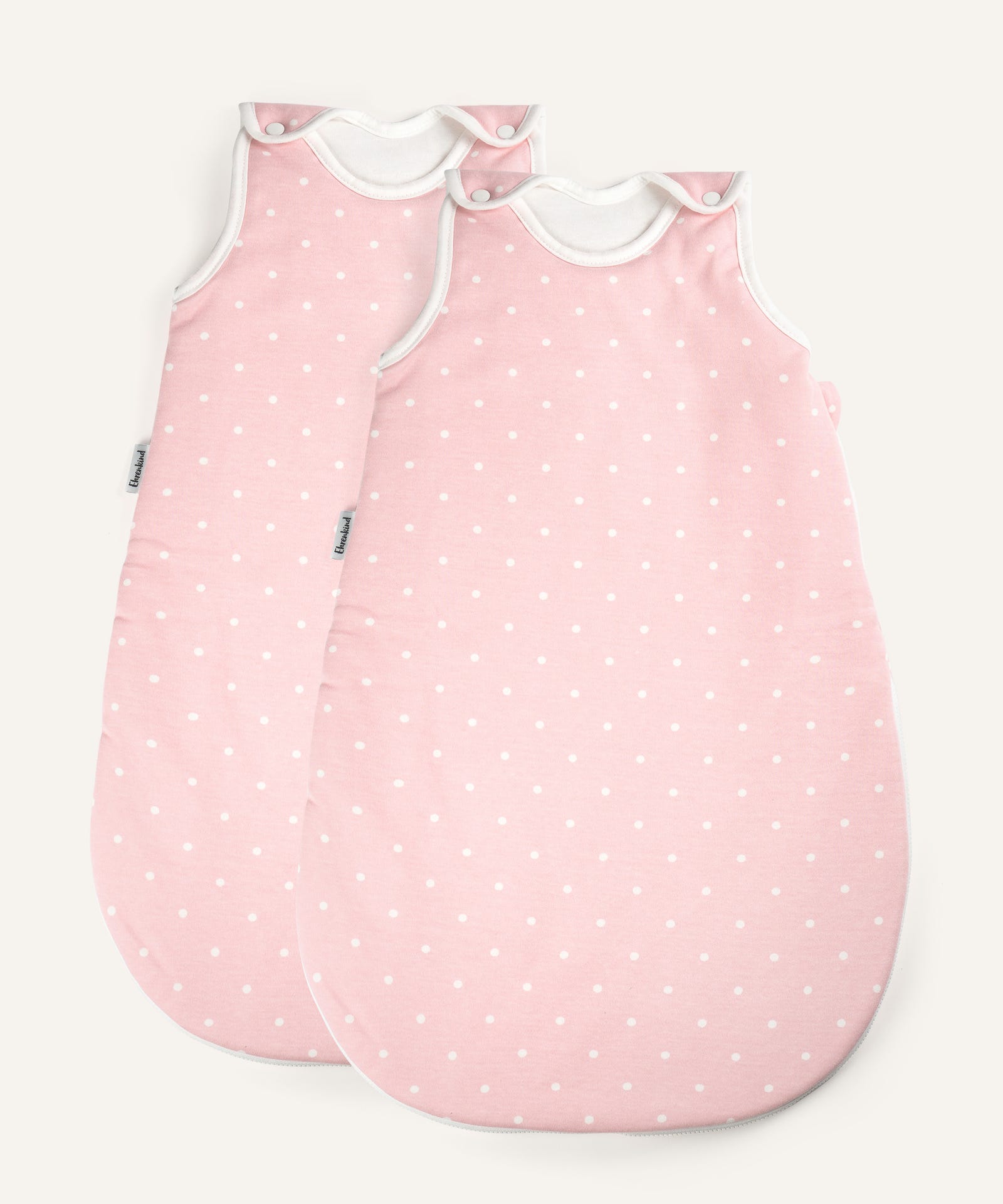 2er Bundle Ehrenkind Baby-Sommerschlafsack rund in rosa mit weißen Punkten.