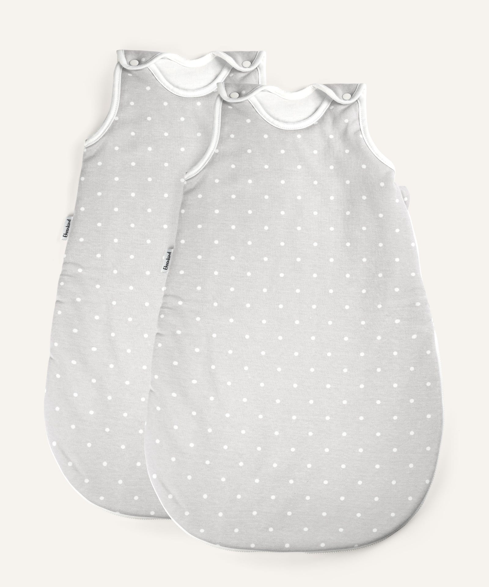 2er Bundle Ehrenkind Baby-Sommerschlafsack rund in grau mit weißen Punkten.