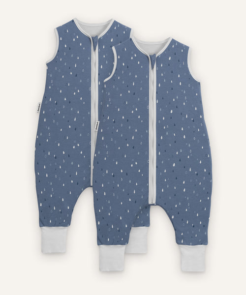2er Bundle Ehrenkind Ganzjahresschlafsack mit Beinen in Jeansblau mit Tropfen.