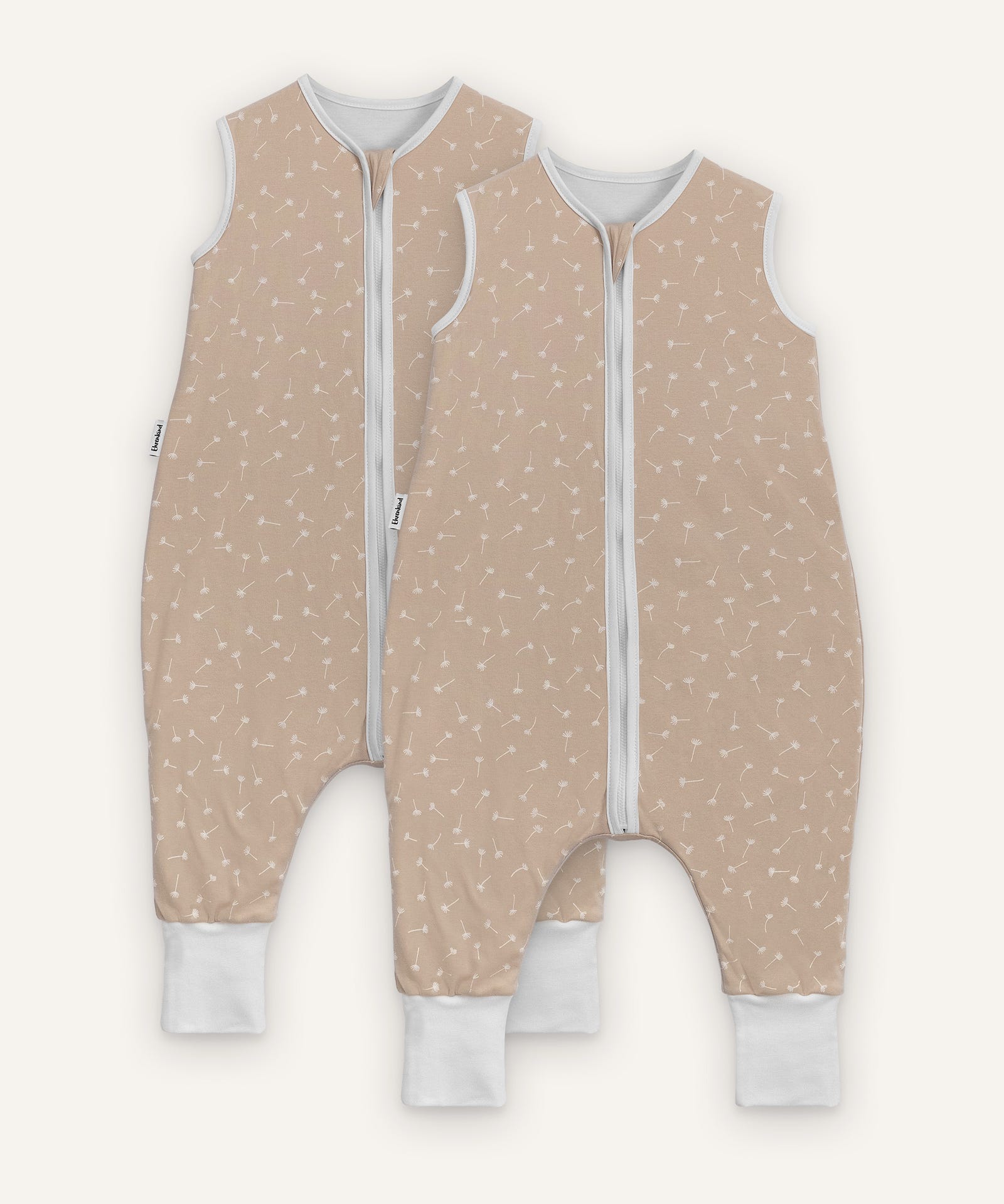 2er Bundle Ehrenkind Sommerschlafsack mit Beinen in beige mit Pusteblumen. 