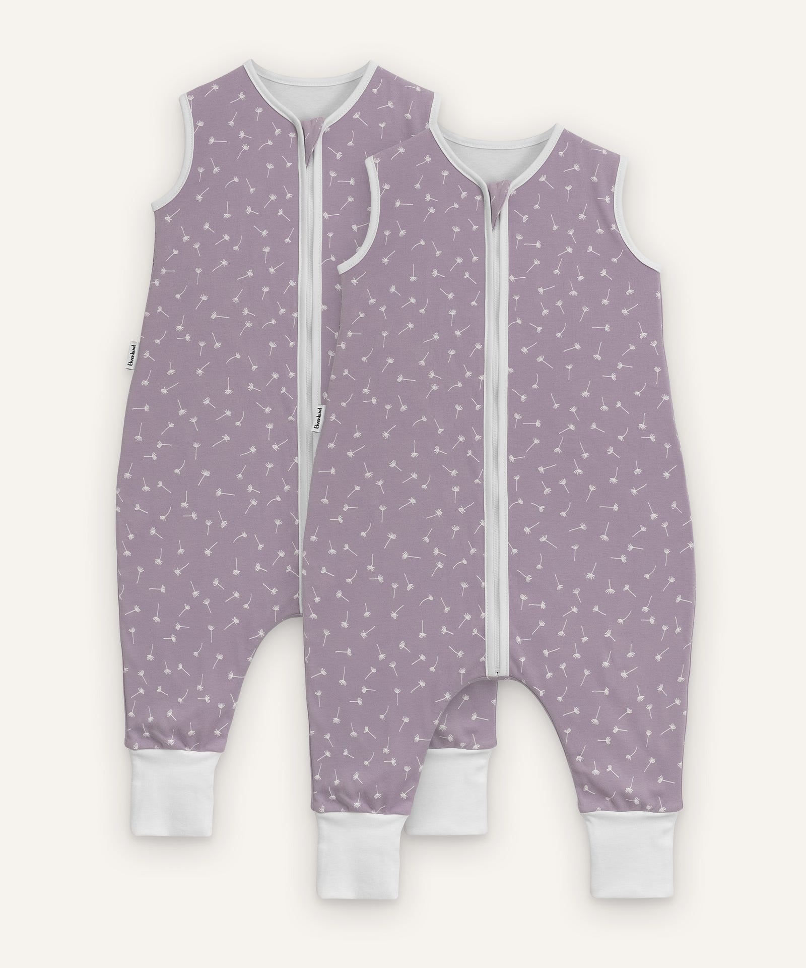 2er Bundle Ehrenkind Sommerschlafsack mit Beine in flieder mit Pusteblumen.