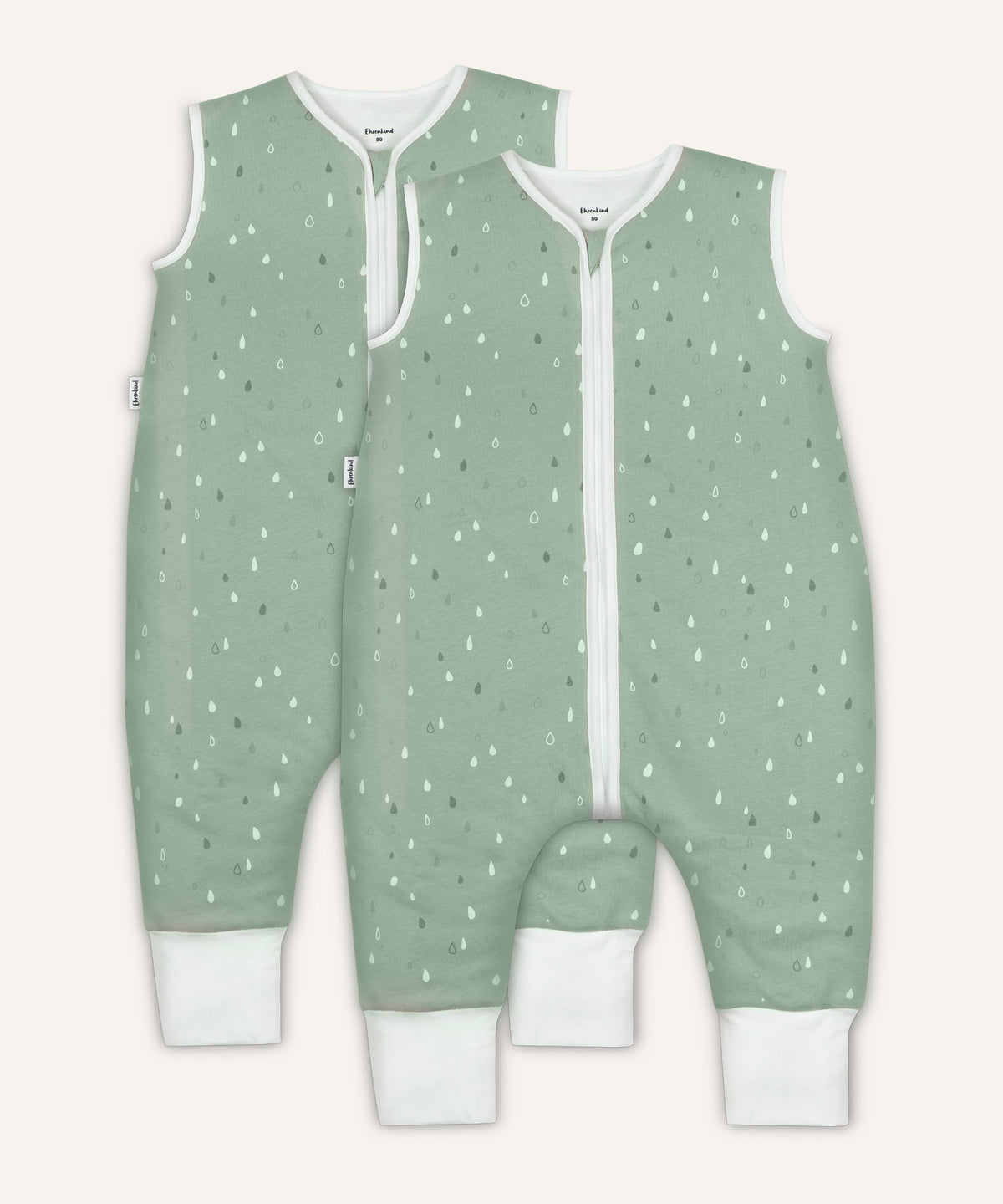2er Bundle Ehrenkind Sommerschlafsack mit Beine in jade mit weiß, grünen Tropfen.