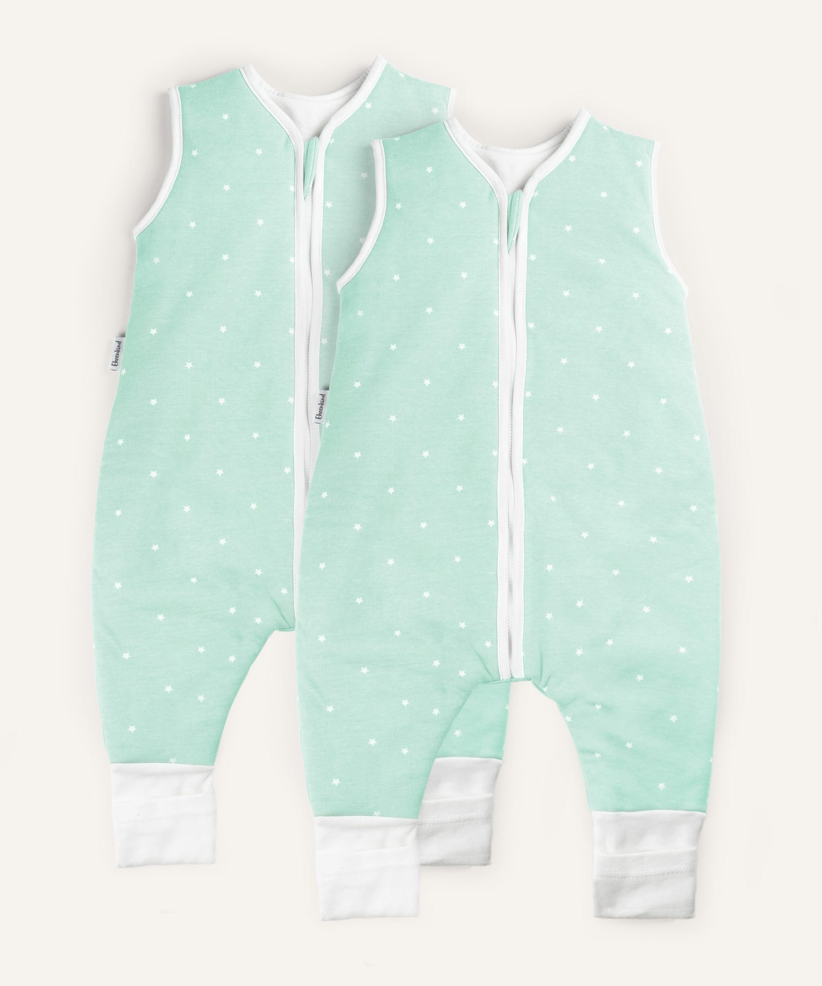2er Bundle Ehrenkind Sommerschlafsack mit Beine in mint mit weißen Sternen.