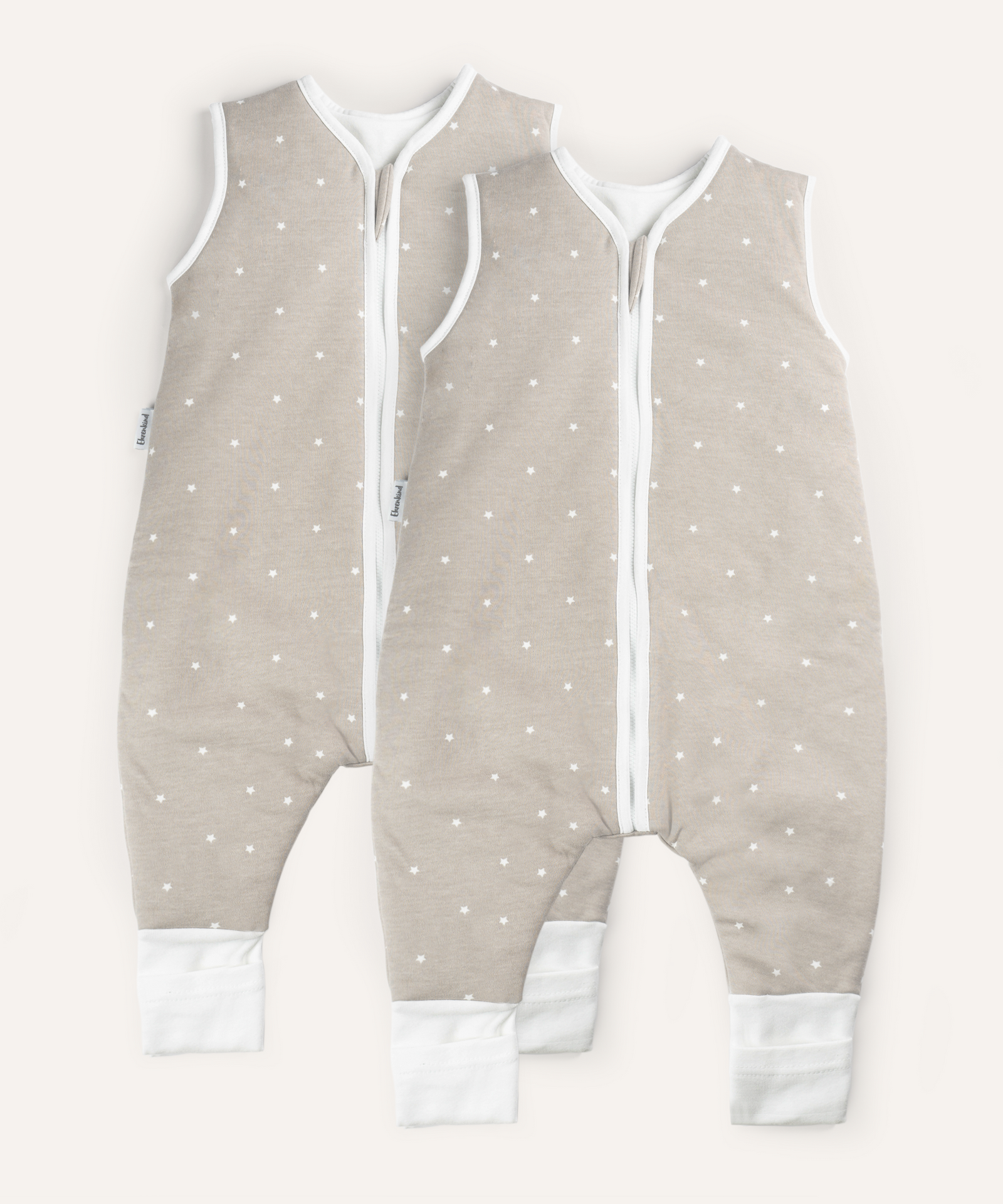 2er Bundle Ehrenkind Sommerschlafsack mit Beine in taupe mit Sternen.