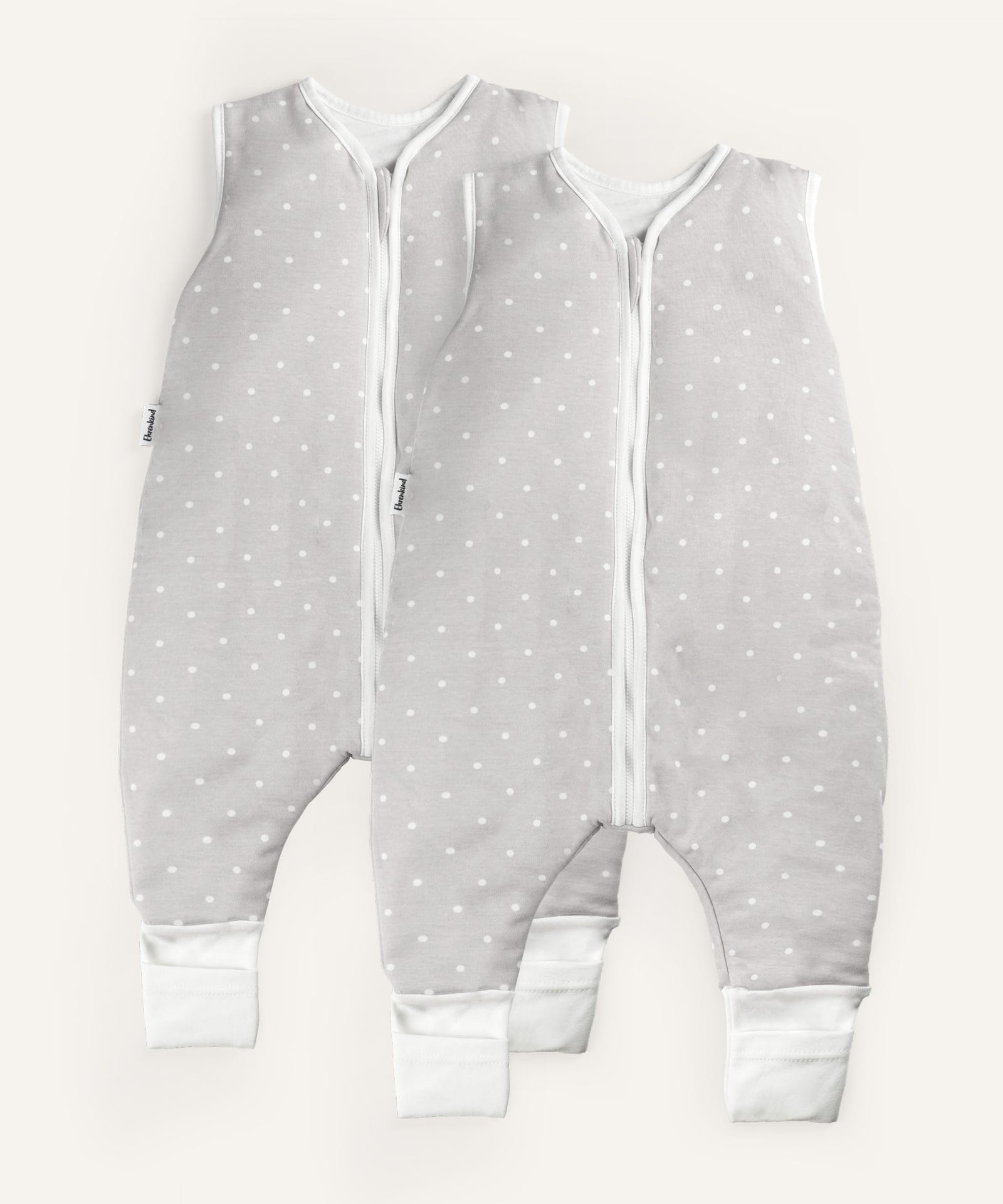 2er Bundle Ehrenkind Sommerschlafsack mit Beinen in grau mit weißen Punkten.