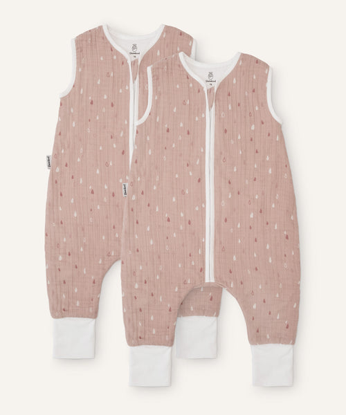 2er Bundle Ehrenkind Baby-Sommerschlafsack Musselin mit Beinen  in rose mit Tropfen.