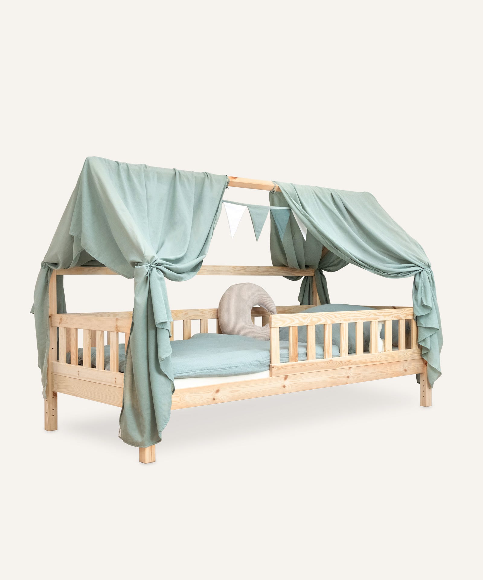 Dekorations-Set Betthimmel mit Wimpelkette in jade für Hausbett.