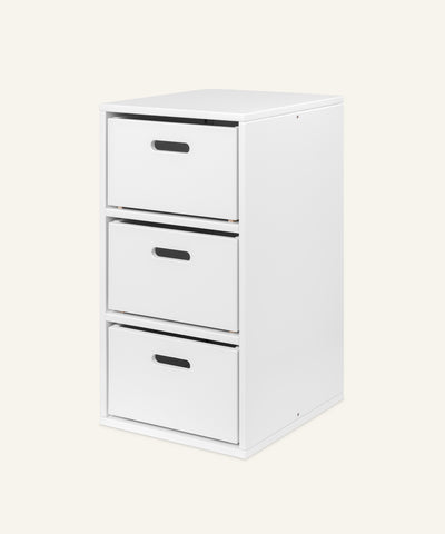 Ehrenkind Aufbewahrungssystem Buche Weiß groß 3 Fächer mit Boxen.