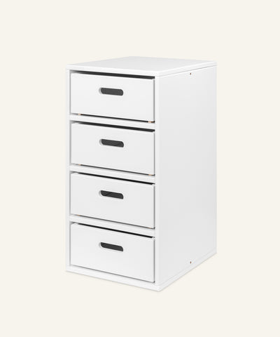 Ehrenkind Aufbewahrungssystem Buche Weiß groß 4 Fächer mit Boxen.